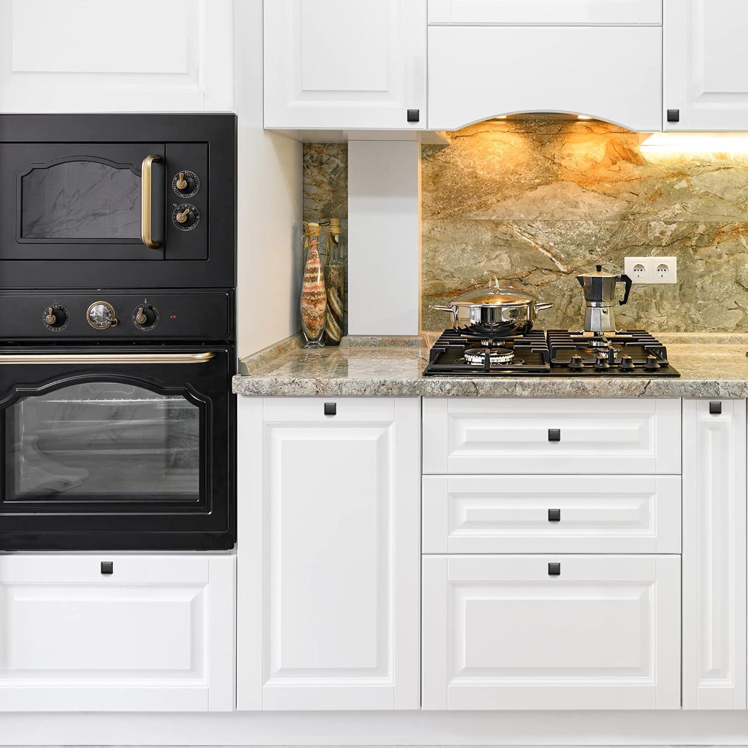 Single Hole Drawer Knobs - 10 Pack Black Cabinet Knobs - Square Dresser Knobs Dresser Handles Closet Door Knobs - Kitchen Cabinet Knobs - Cabinet Hardware