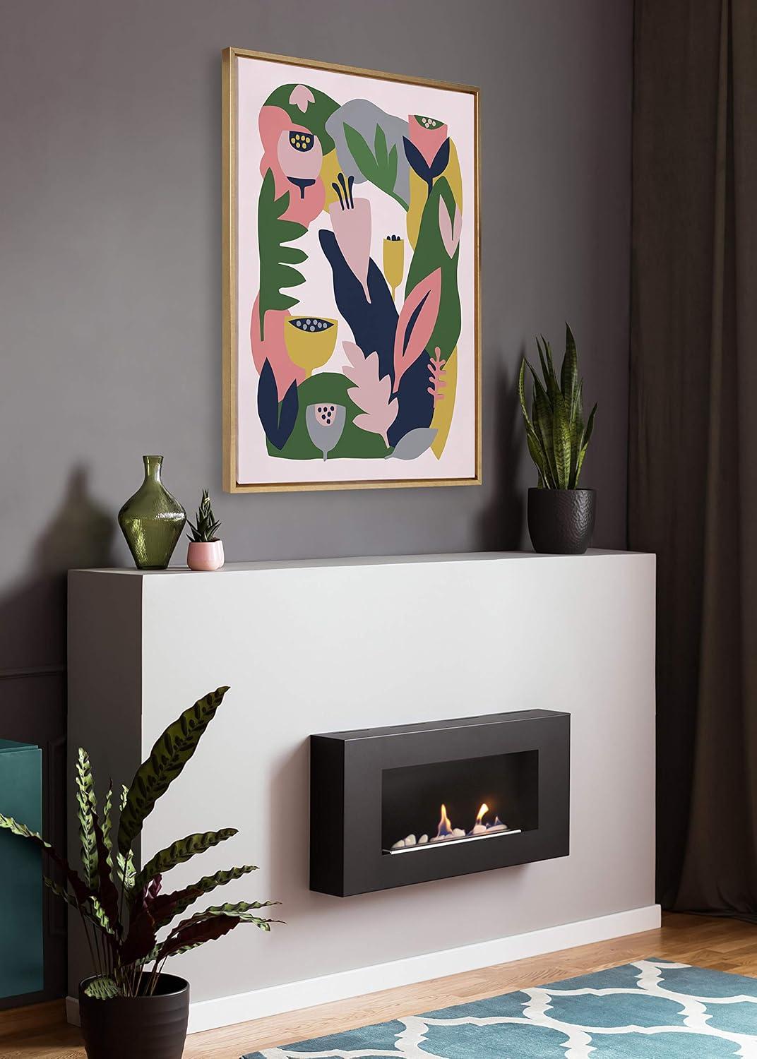 28" x 38" Sylvie Myriam's Garden Framed Canvas by Myriam VanNeste Gold: Modern Vertical Wall Art - Kate & Laurel All Things Decor