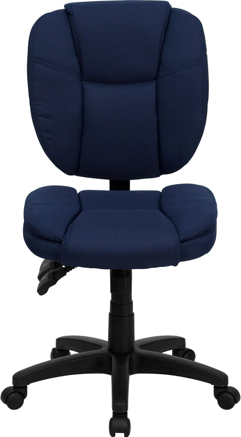 BizChair Mid-Back Navy Blue Fabric Multifunction Swivel Ergonomic Task Office Chair with Pillow Top Cushioning