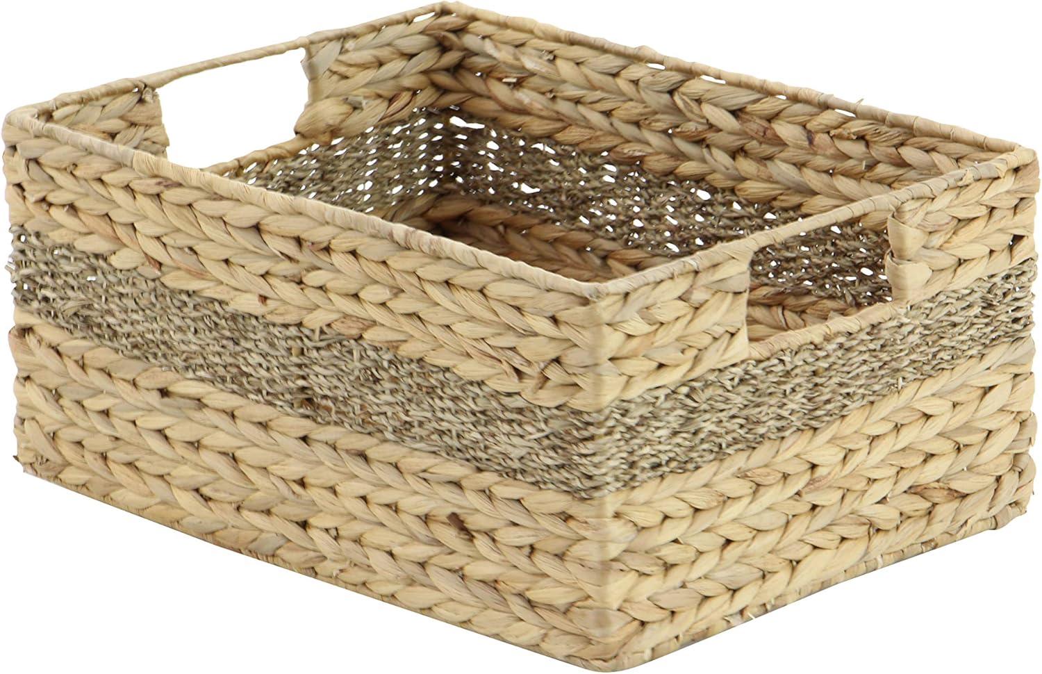 DecMode 16", 14", 12", 10"W Light Brown Seagrass Handmade Storage Basket with Handles, 4-Pieces