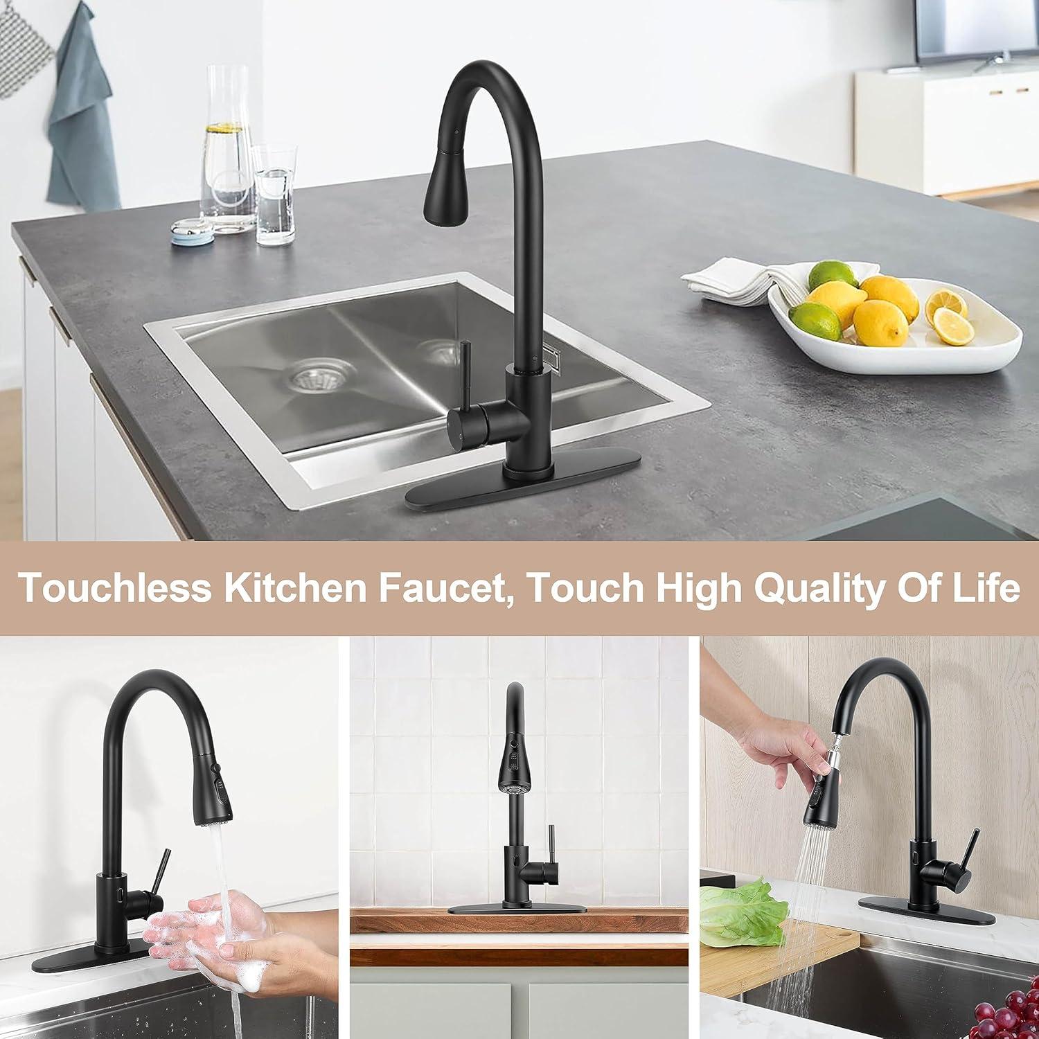 ARCORA Stainless SteelSingle Handle Pull-Down Sprayer Kitchen Faucet Set with Touchless Sensor