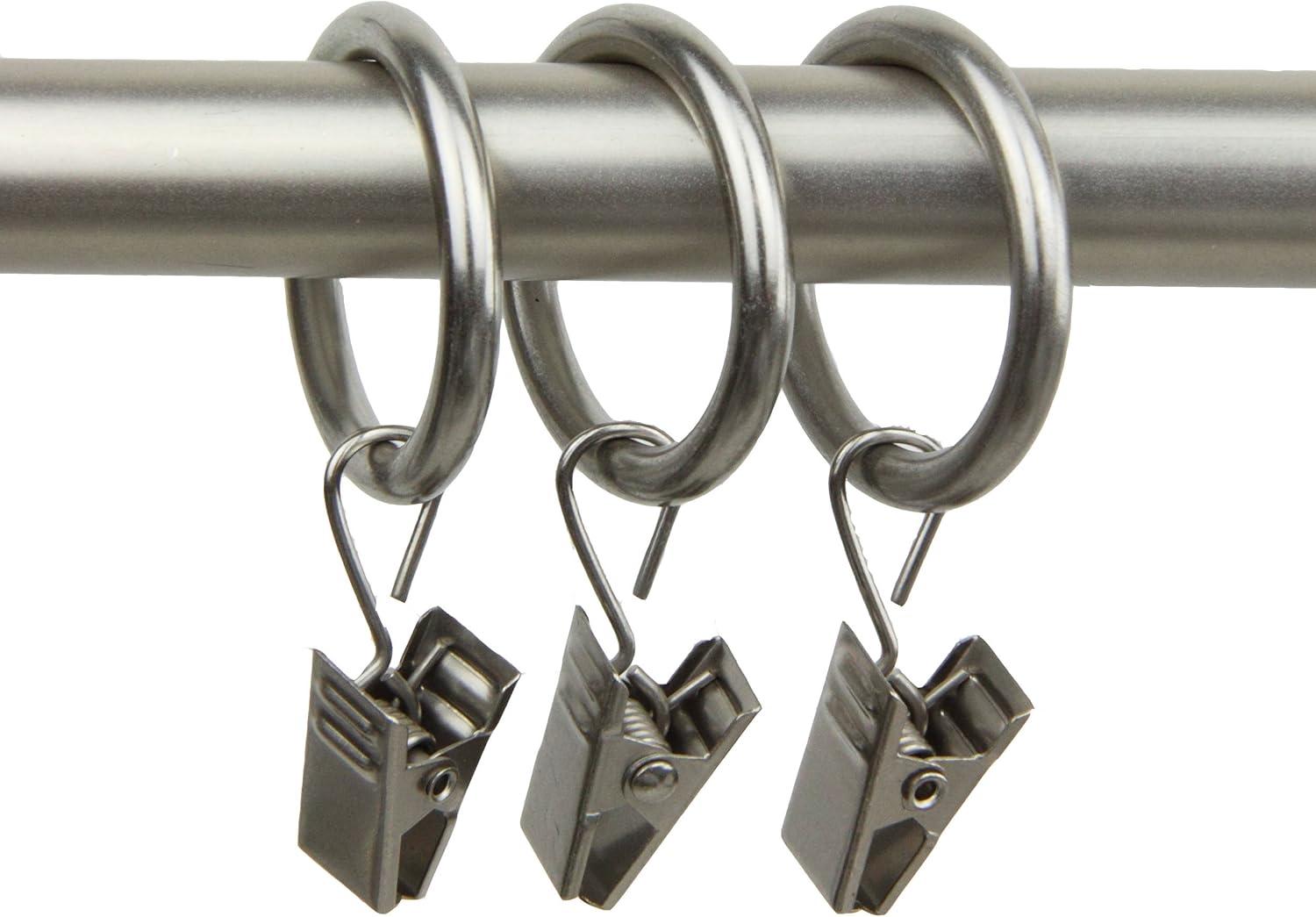 Satin Nickel 1-Inch Curtain Rings with Clips, Set of 10