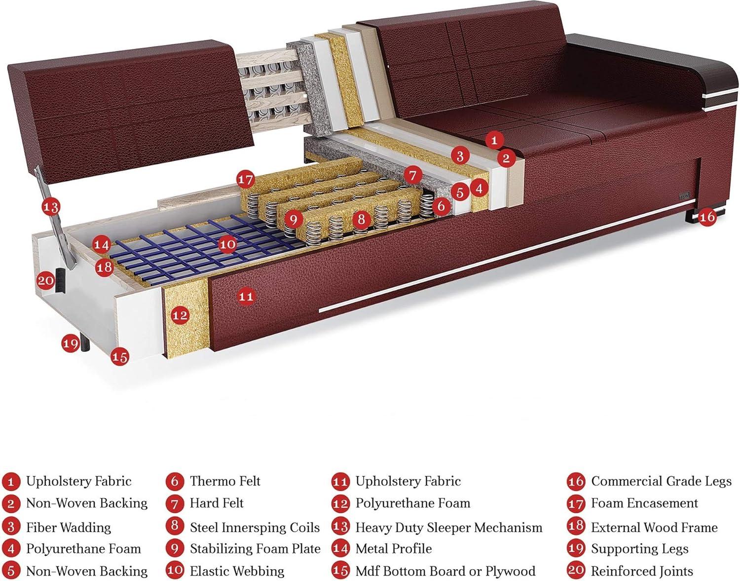 Tufted Twin Brown Fabric Sleeper Sofa with Storage and Rolled Arms