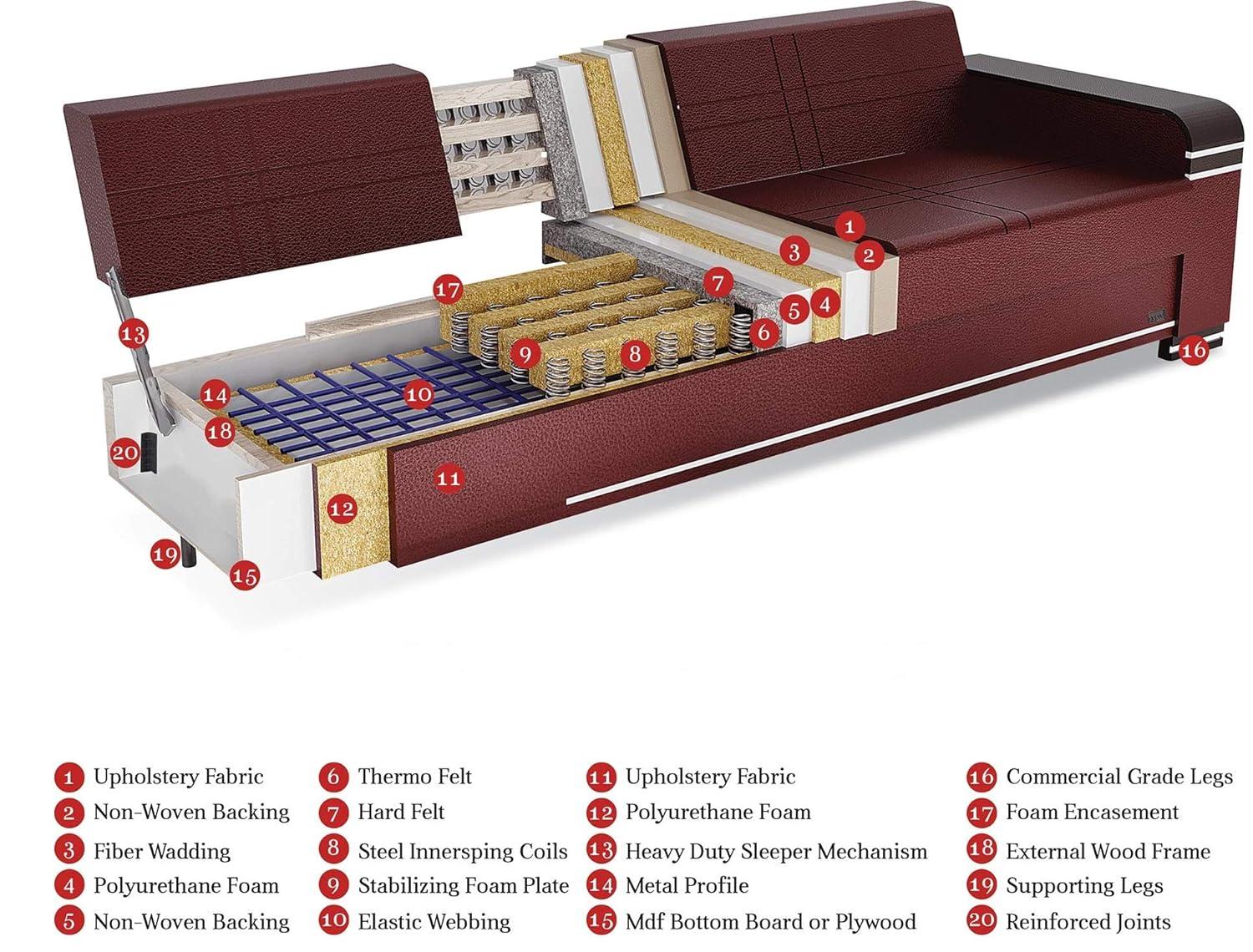 Tufted Twin Brown Fabric Sleeper Sofa with Storage and Rolled Arms
