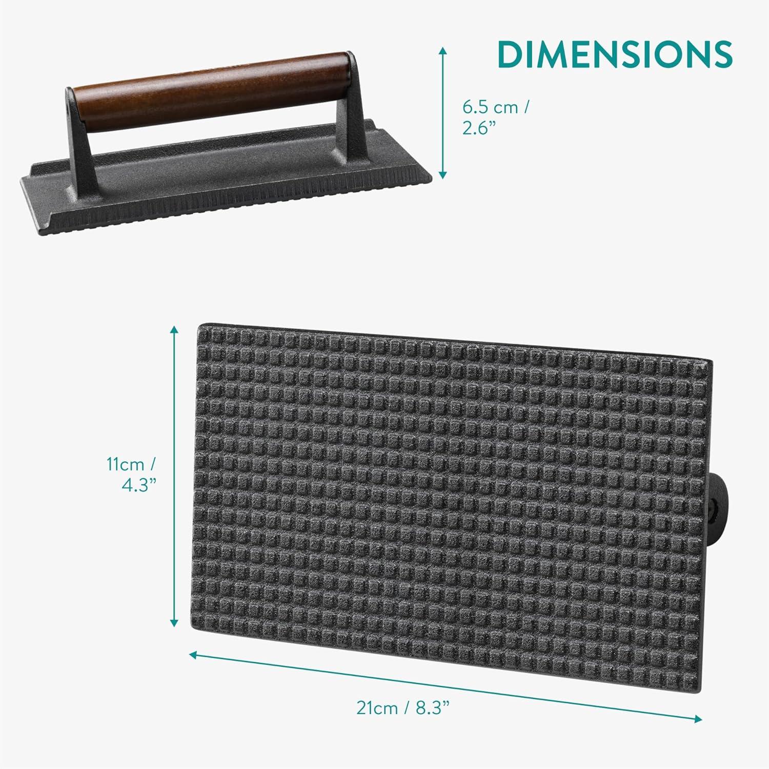 Navaris Cast Iron Round Burger Smasher - Food Grade Smash Burger Press with Wooden Handle - Grill BBQ Meat Patty Maker - Chef Press Burger Weight
