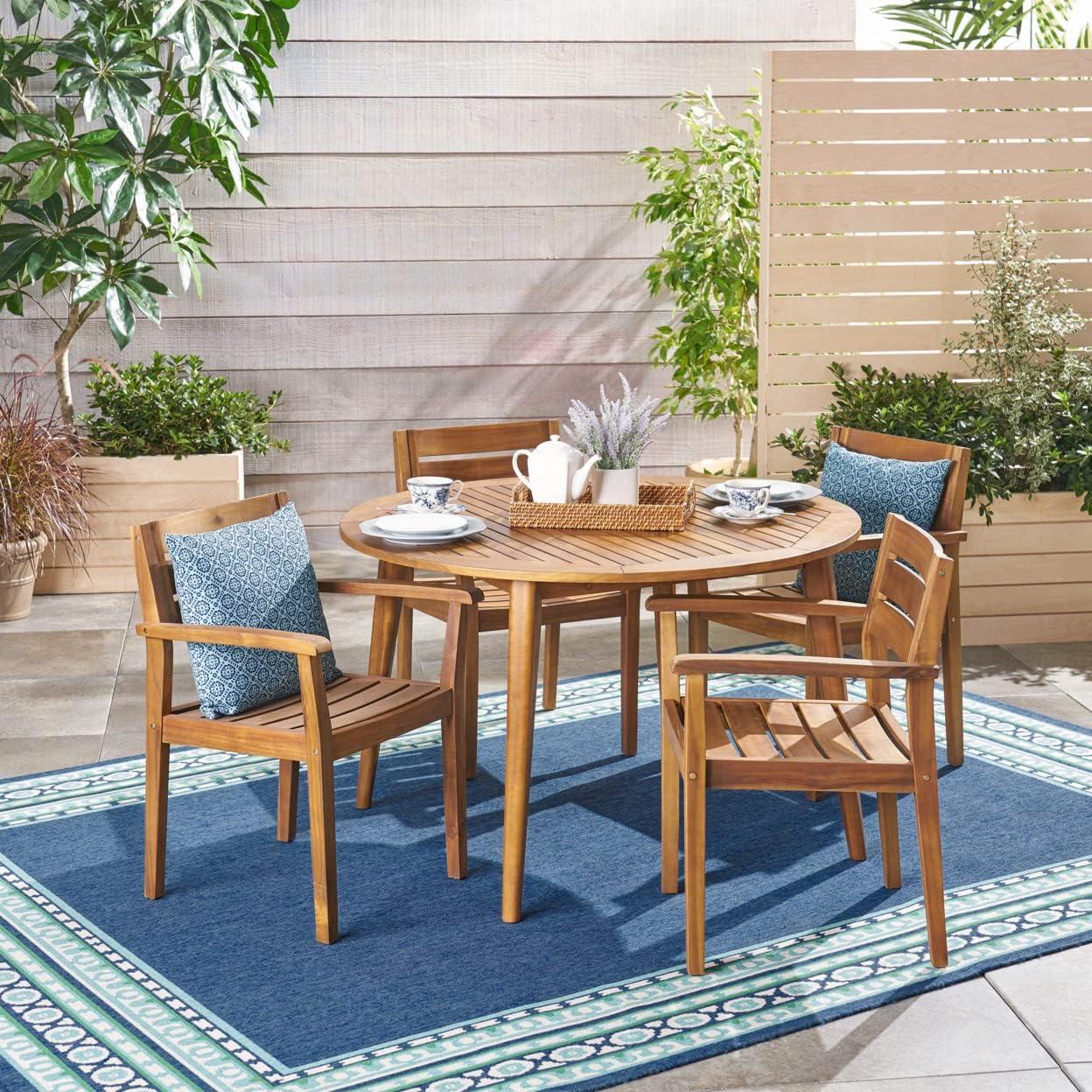 Teak Finish Acacia Wood 5-Piece Outdoor Dining Set