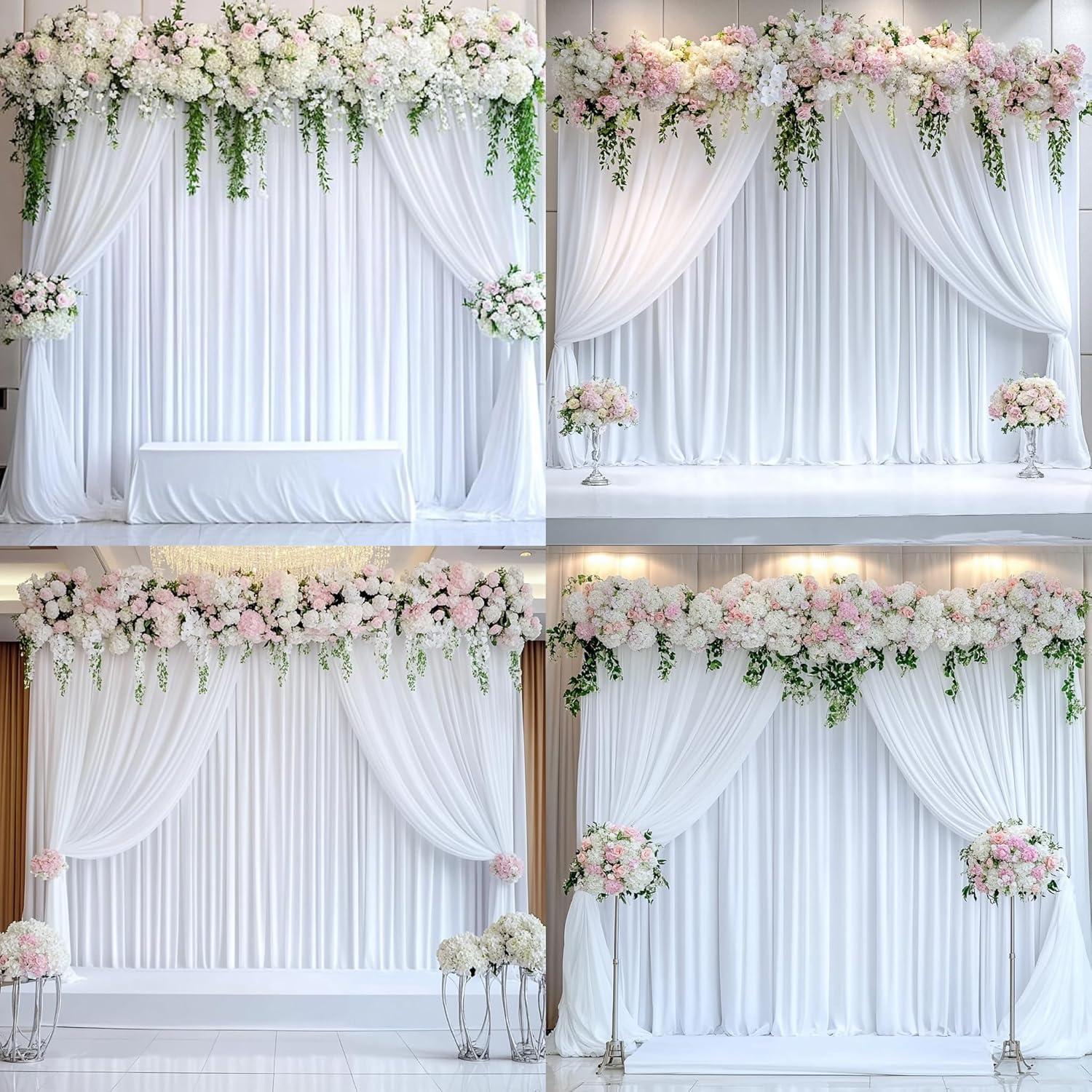 10 ft x 10 ft White Polyester Wrinkle-Free Backdrop Curtains