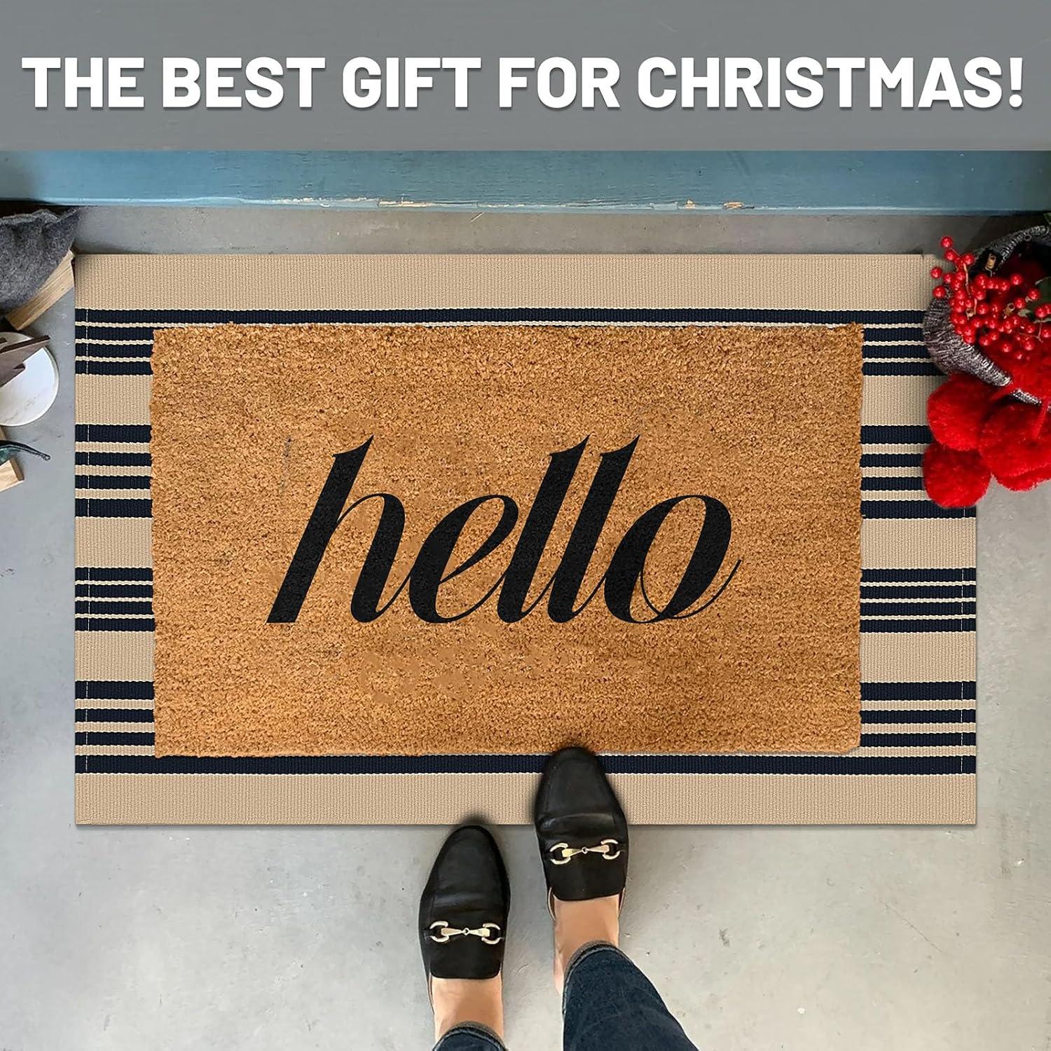 IOHOUZE Navy and White Striped Rug 2'x3' Front Door Rugs, Small Washable Area Rug for Front Porch, Spring Summer Doormats Outdoor Indoor, Cotton Rugs for Entryway Porch Entrance