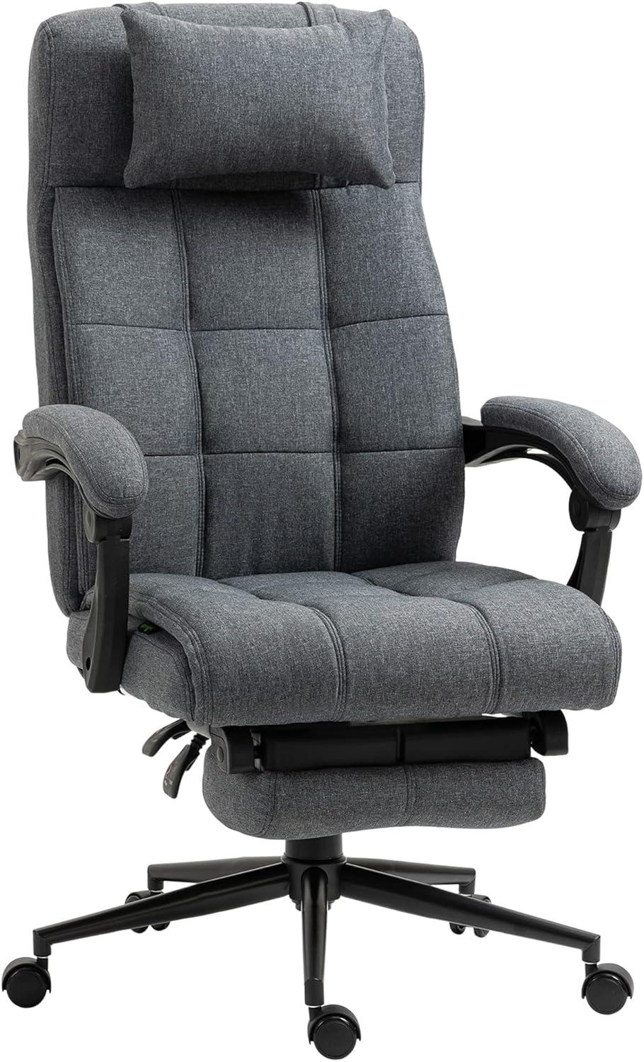 Vinsetto Executive Linen-Feel Fabric Office Chair High Back Swivel Task Chair with Upholstered Retractable Footrest, Headrest and Padded Armrest, Dark Grey