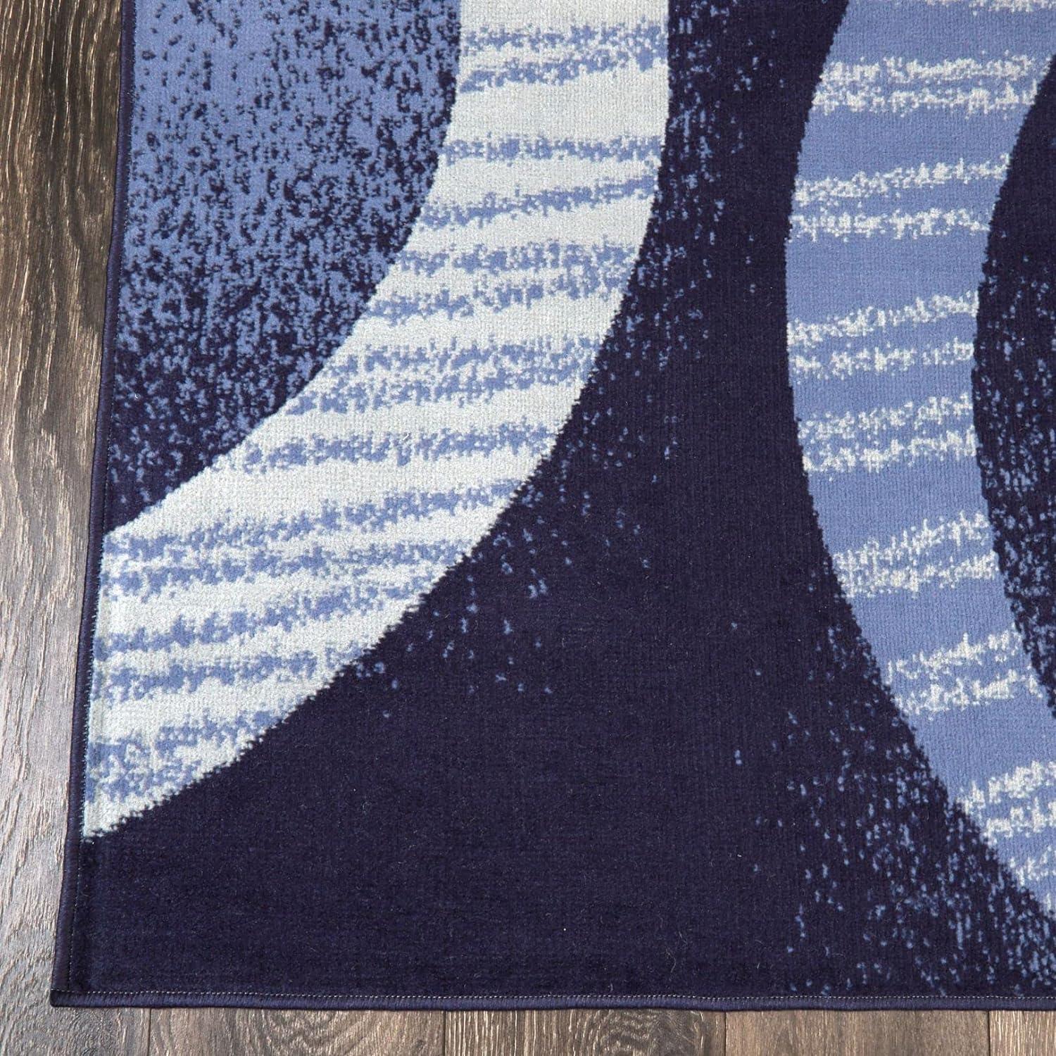 Navy Blue Abstract Geometric 3-Piece Synthetic Area Rug Set