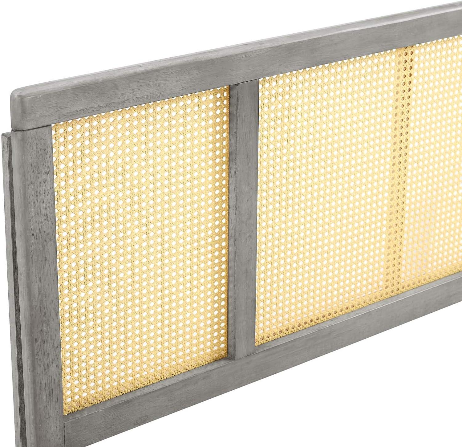 Modway Delmare Headboard – Full Size, Cane Woven Rattan, Gray Frame