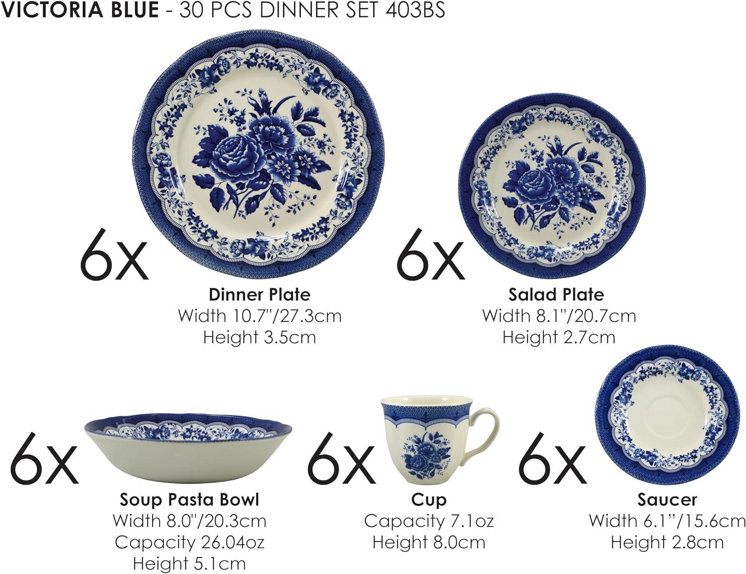Tudor England Victoria 30 Piece Dinnerware Set, Service for 6