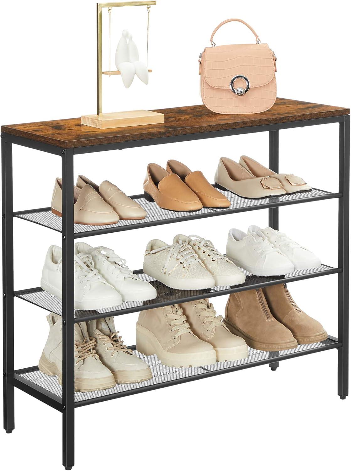 4-Tier Shoe Rack Organizer, Metal Mesh Shoe Storage Shelf, for Entryway, Hallway, Closet, Dorm Room, Industrial, Rustic Brown