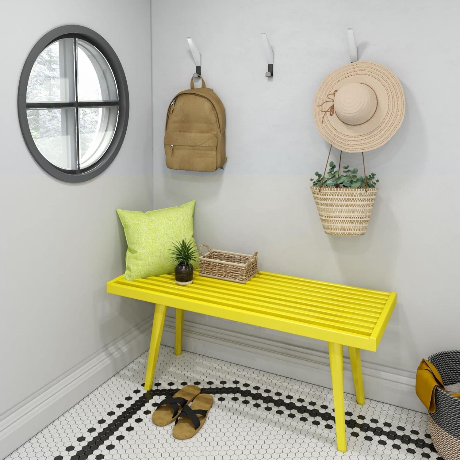 Mid-Century Yellow Pine and Birch Entryway Bench