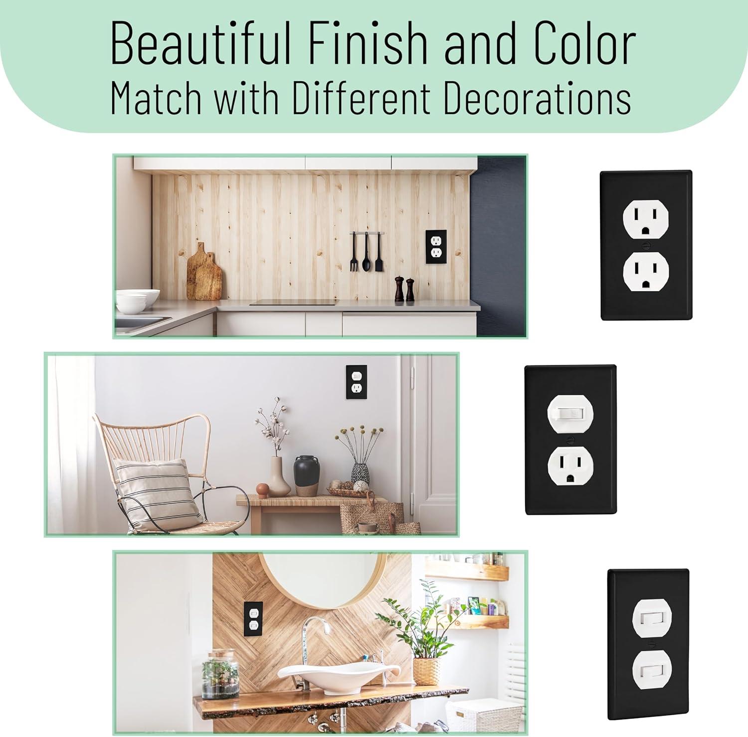 Black Painted Duplex Receptacle Outlet Cover Plates, 10 Pack