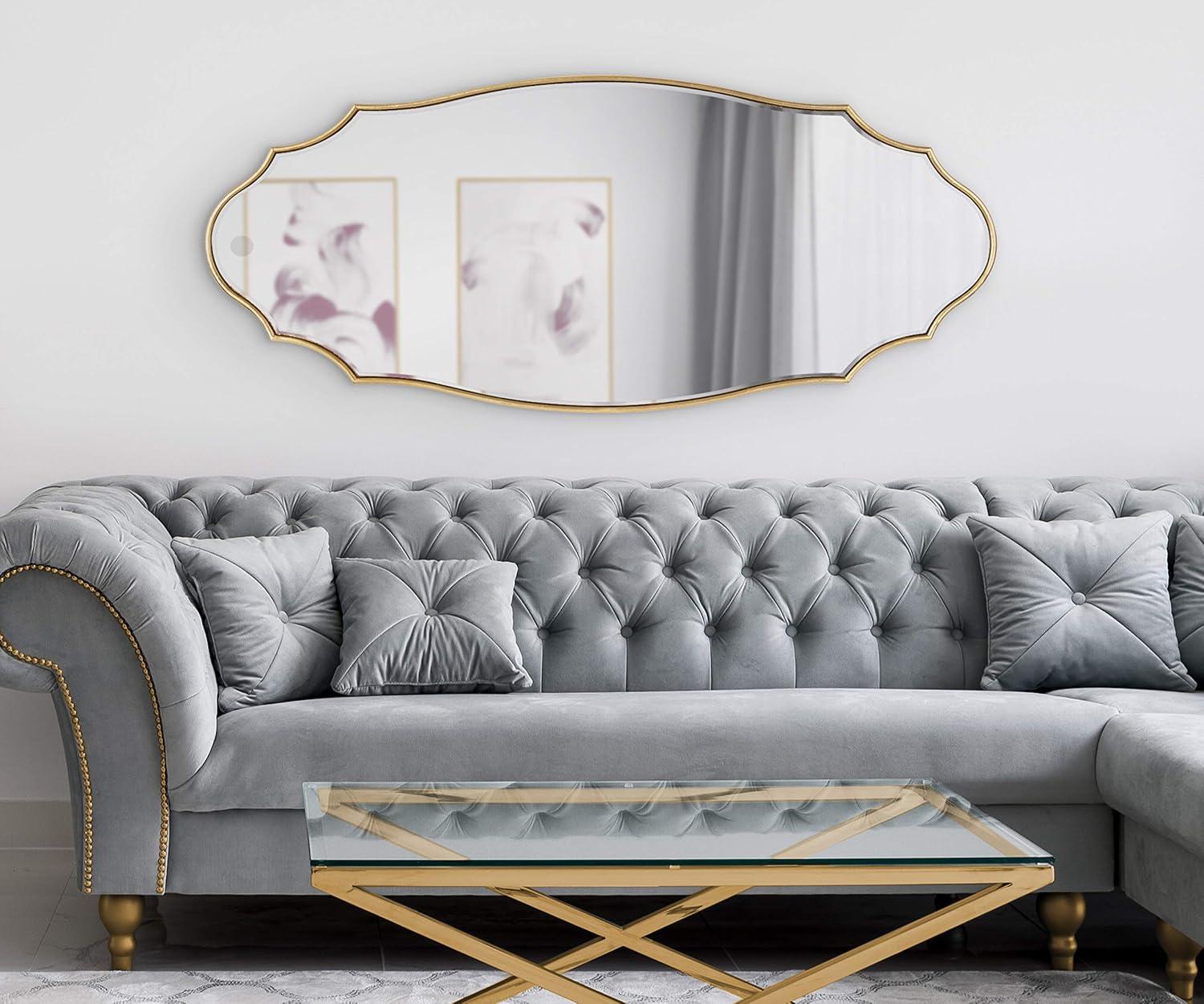 Kate and Laurel Leanna Modern Scalloped Wall Mirror, 20 x 42, Gold, Glam Oval Mirror for Wall