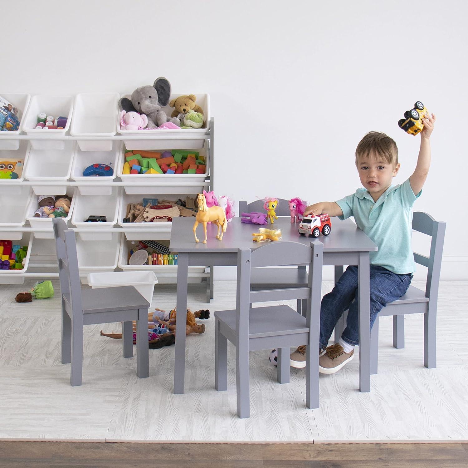 Humble Crew Camden Toddler Wood Table and 4 Chairs Set, Grey