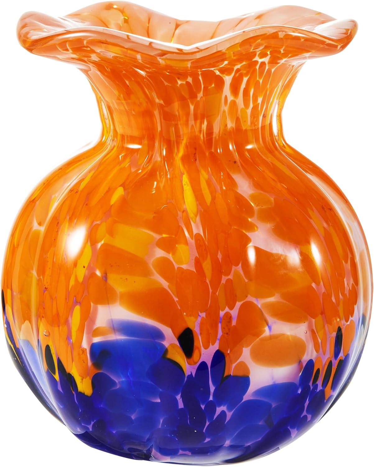 Luxury Lane Hand Blown Multicolor Confetti Art Glass Bubble Bud Flower Vase Cobalt Blue 6"H