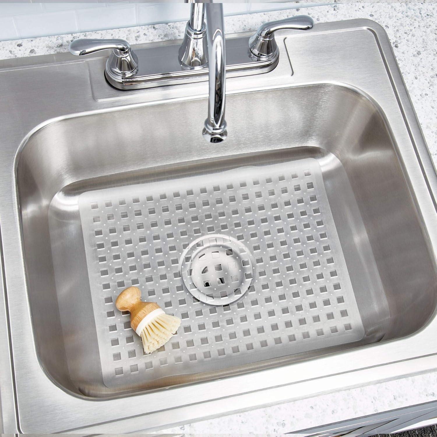 iDesign Euro Plastic Sink Grid, Non-Skid Dish Protector Mat, 16" x 12.5", Clear