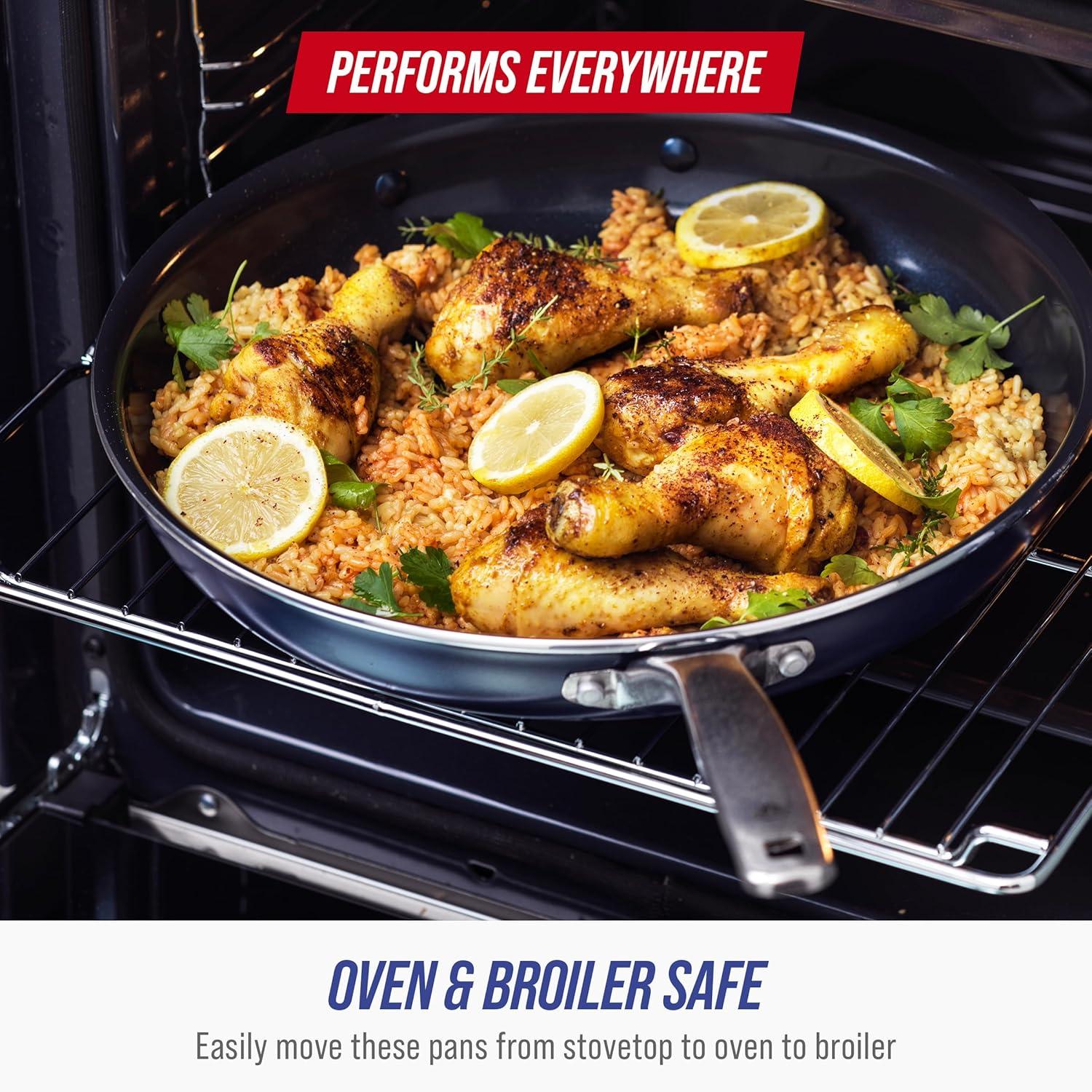 Blue Diamond 9 Piece Nonstick Cookware Set, Diamond Ceramic Pots & Pans, Dishwasher & Metal Utensil Safe, Non Toxic PFAS-Free, Kitchen Cooking Sauce & Saute Pans, Oven & Broiler to 600F, Blue