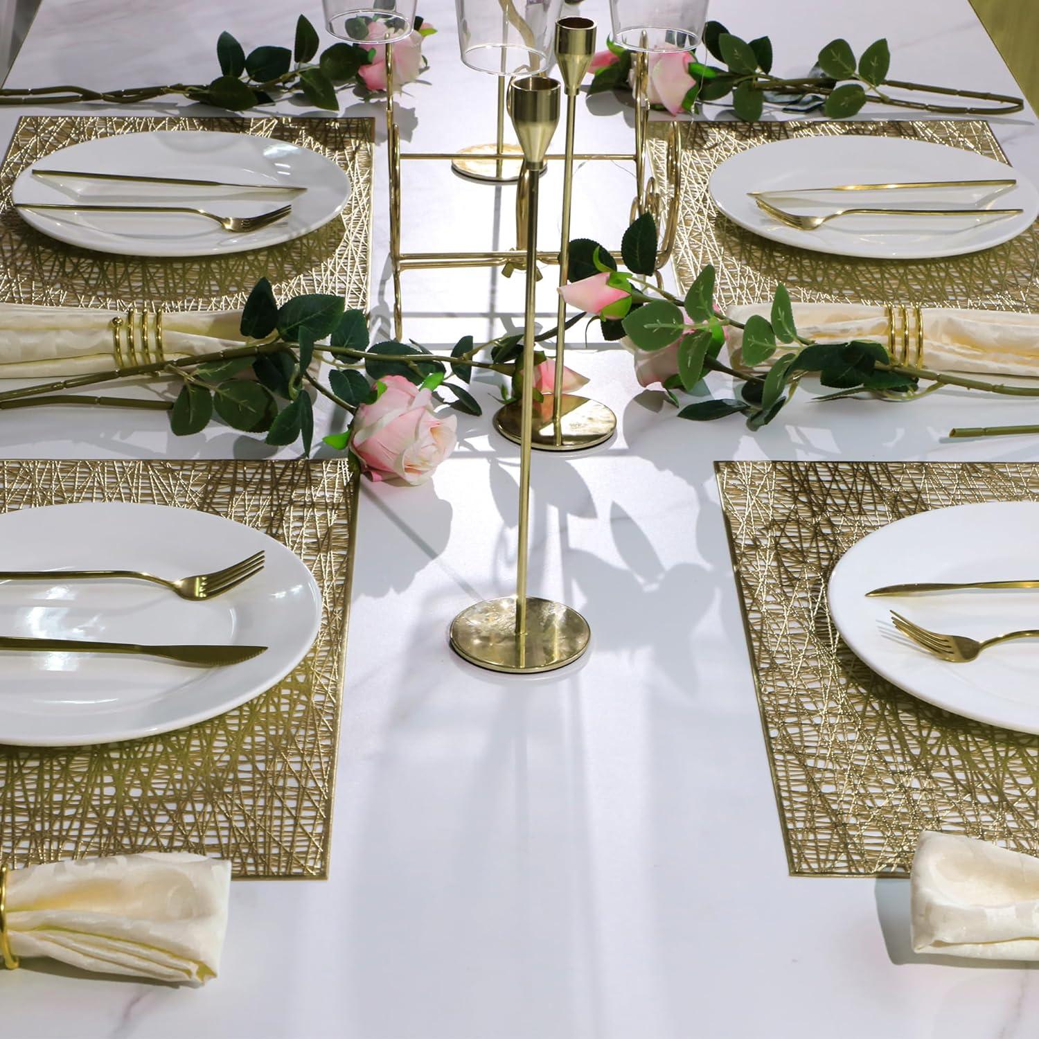 Holzlrgus Gold Rectangle Placemats Set of 4 Metallic Vinyl Easy to Clean Non-Slip Stain Heat Resistant Washable Wipeable Morden Abstract Table Mats for Dinning Wedding Party Festival