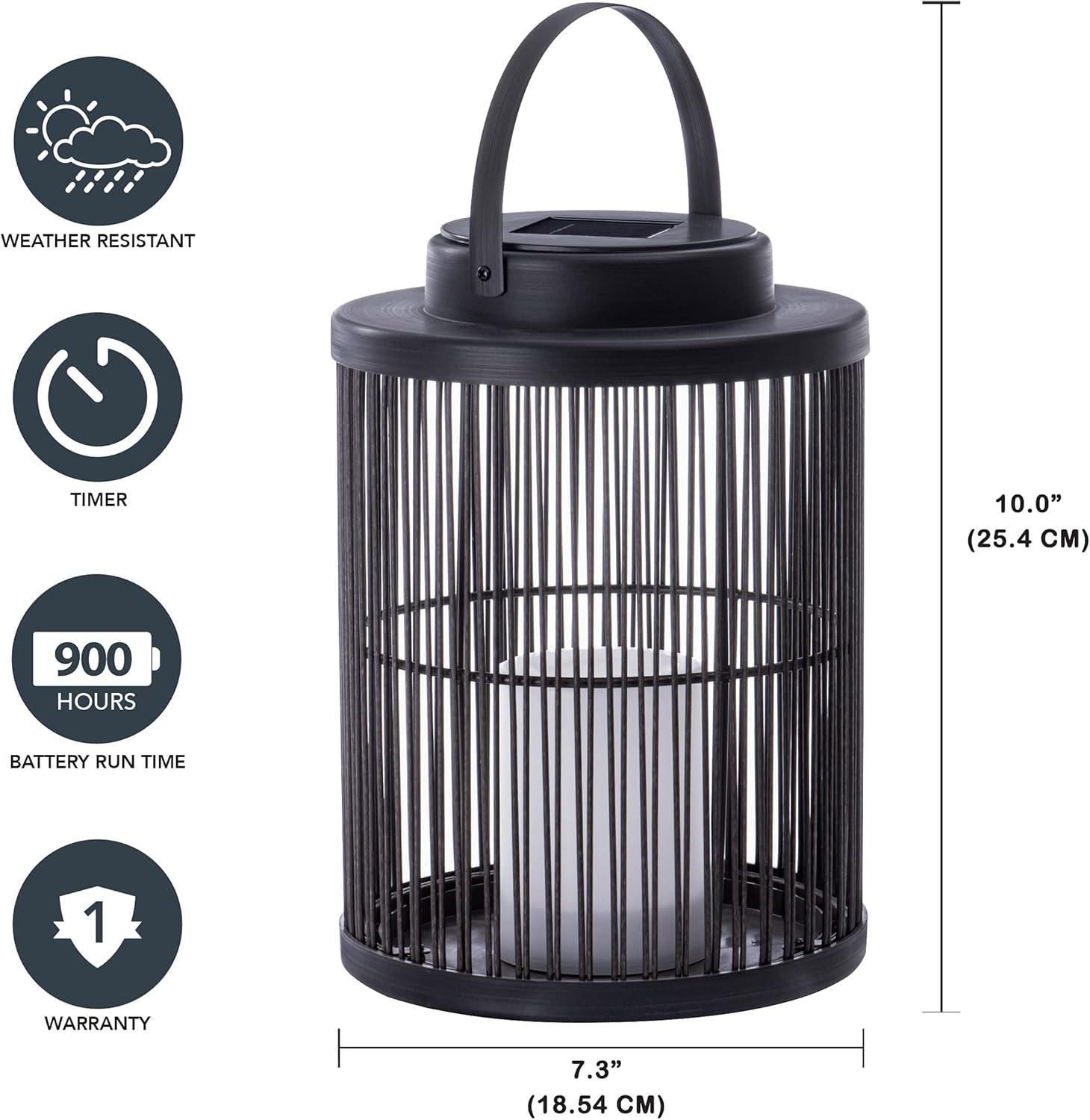 Black Solar LED Rattan Candle Lantern with Handle