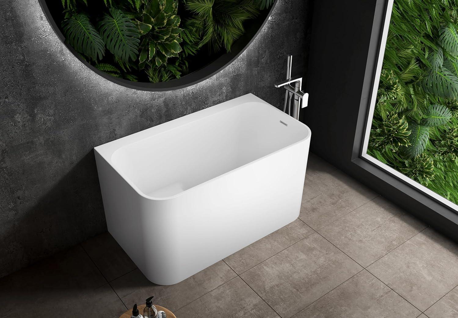 Kingston Brass Aqua Eden 47-Inch Acrylic Rectangular Double Ended Freestanding Tub with Drain and Integrated Seat