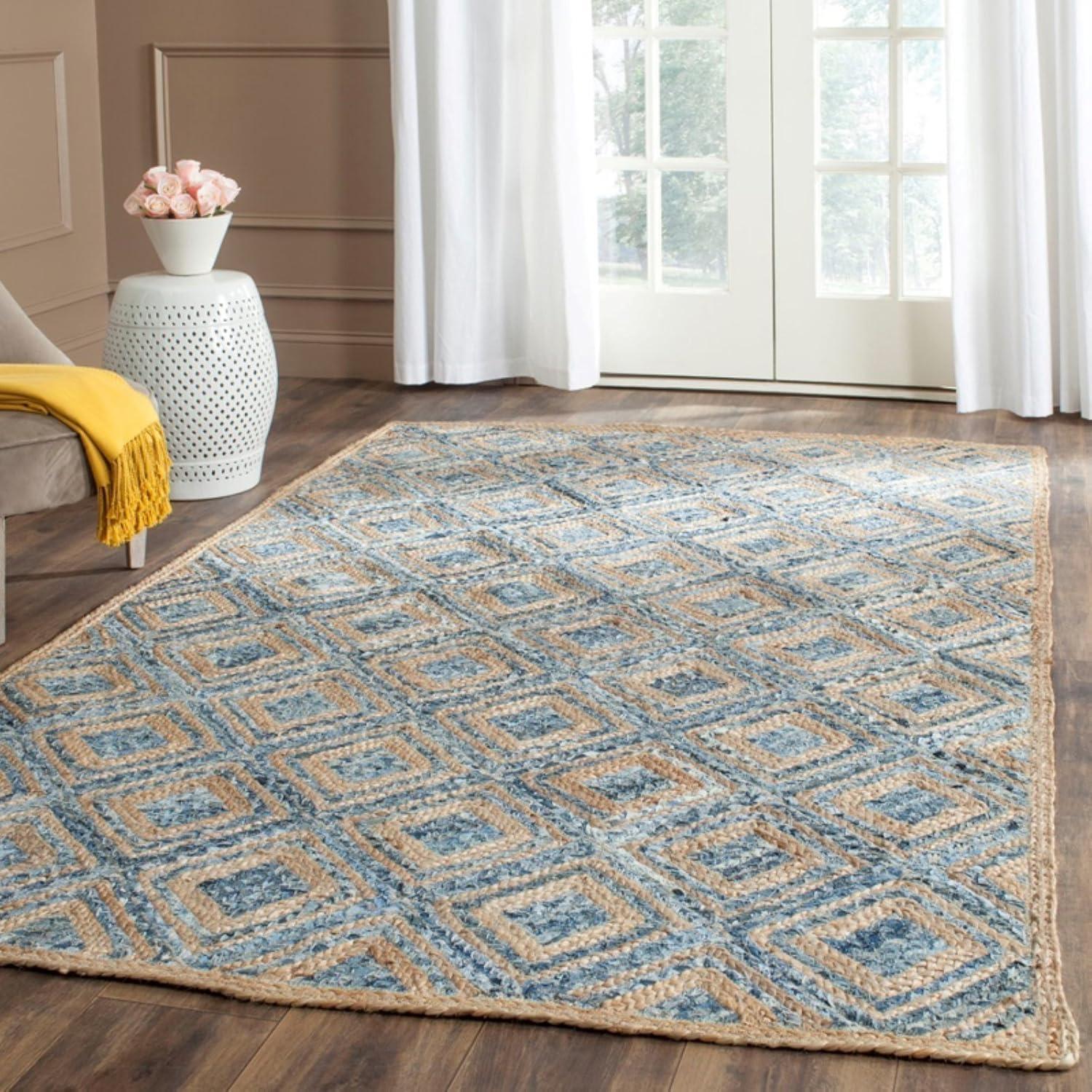 SAFAVIEH Cape Cod Alayna Braided Geometric Jute Area Rug, 10' x 14', Natural/Blue