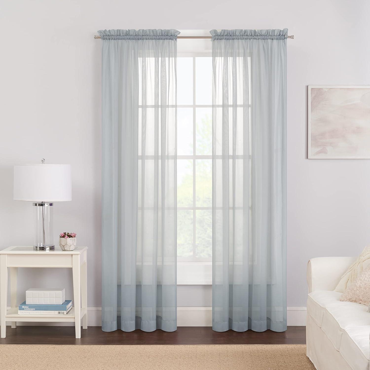 Victoria Gray Sheer Cotton Polyester Rod Pocket Curtain Panels