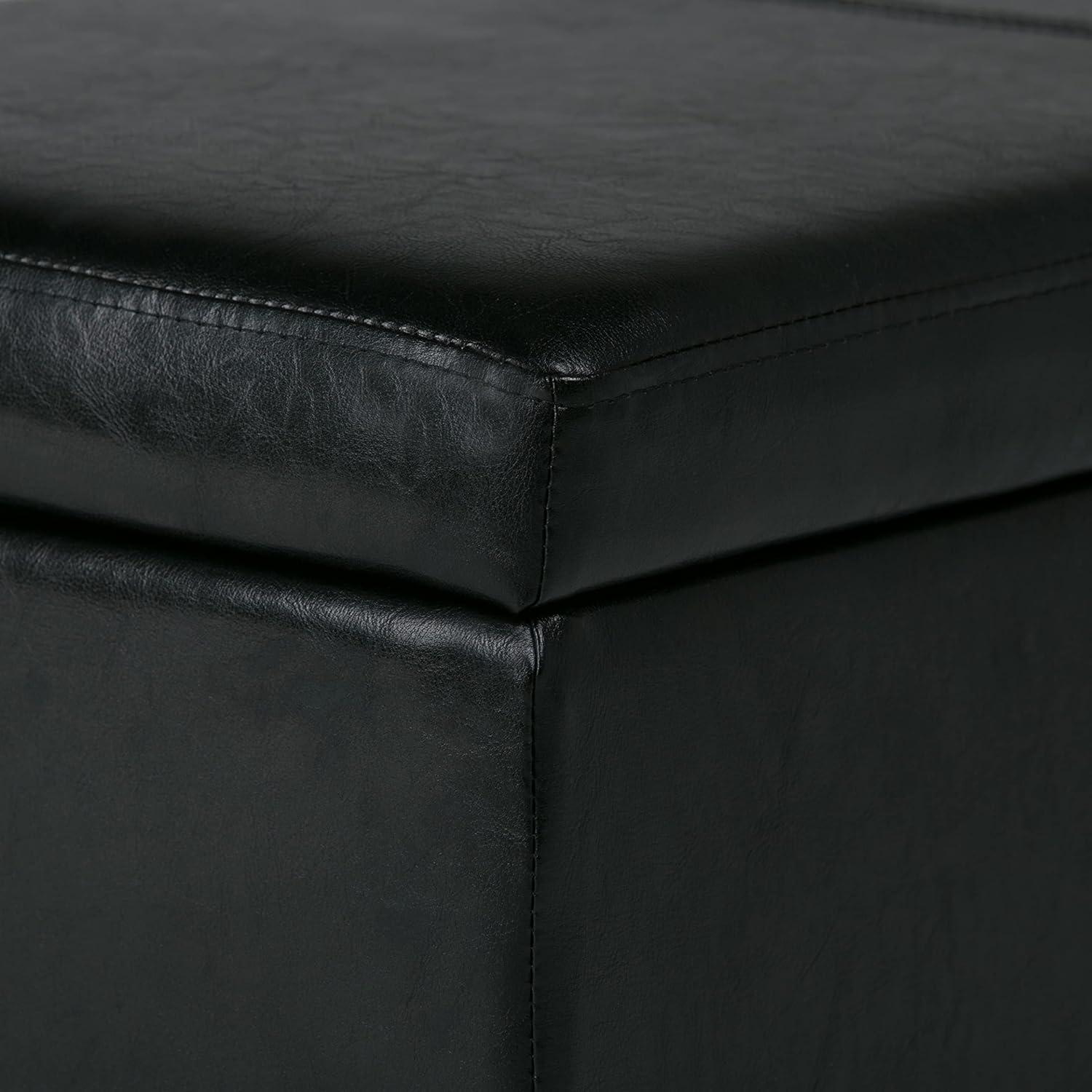 Simpli Home Avalon Storage Ottoman Bench In Midnight Black Vegan Faux Leather