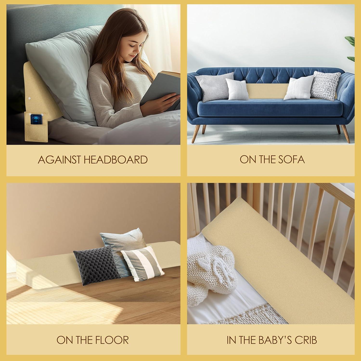 Queen Size (58"x11"x6") Bed Wedge Pillow Gap Filler for Headboard/Bed Mattress, Fills Gaps (0-8"), Supports Neck and Stops Pillow from Falling Down Ultra Comfortable Washable Cover