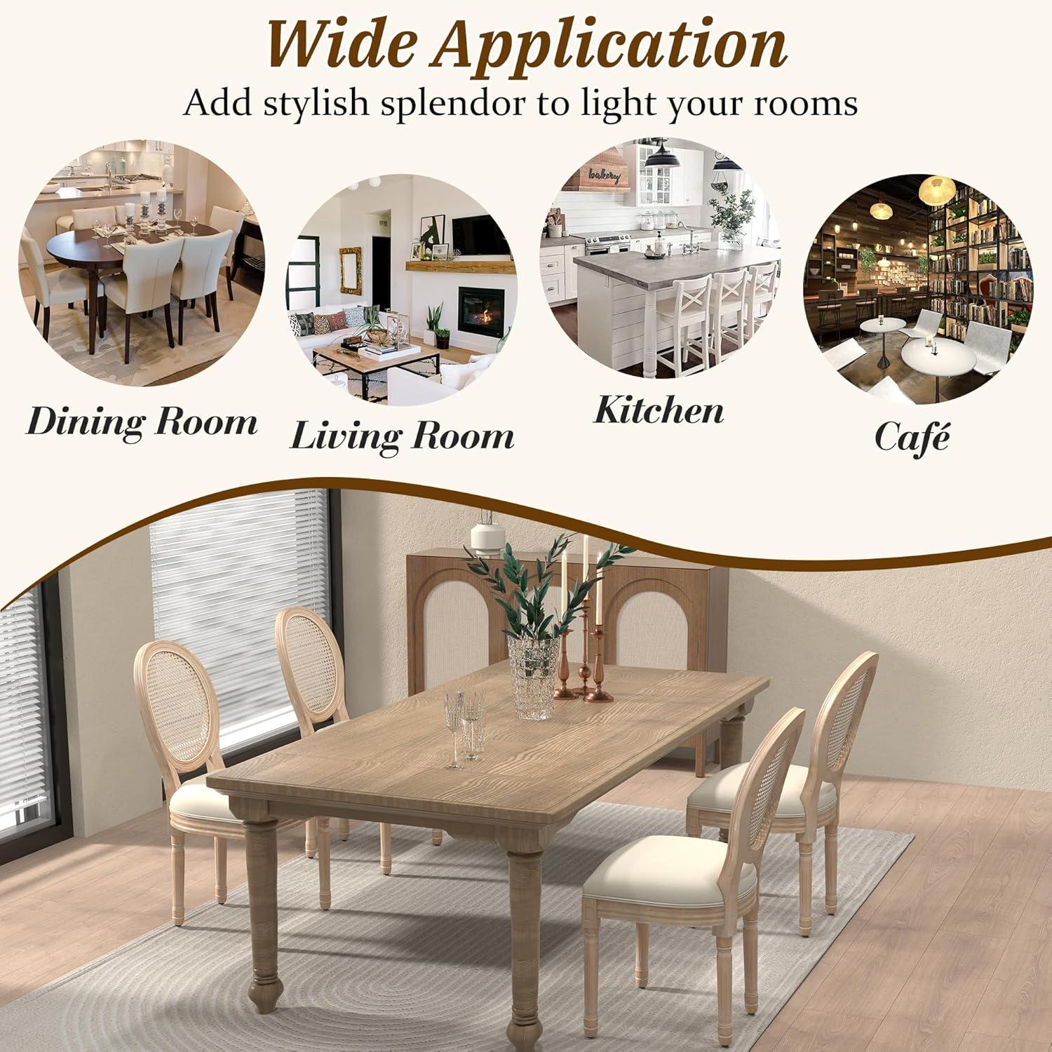One Allium Way® French Style Rattan Back Solid Wood Upholstered Dining Chairs(Set of 6)