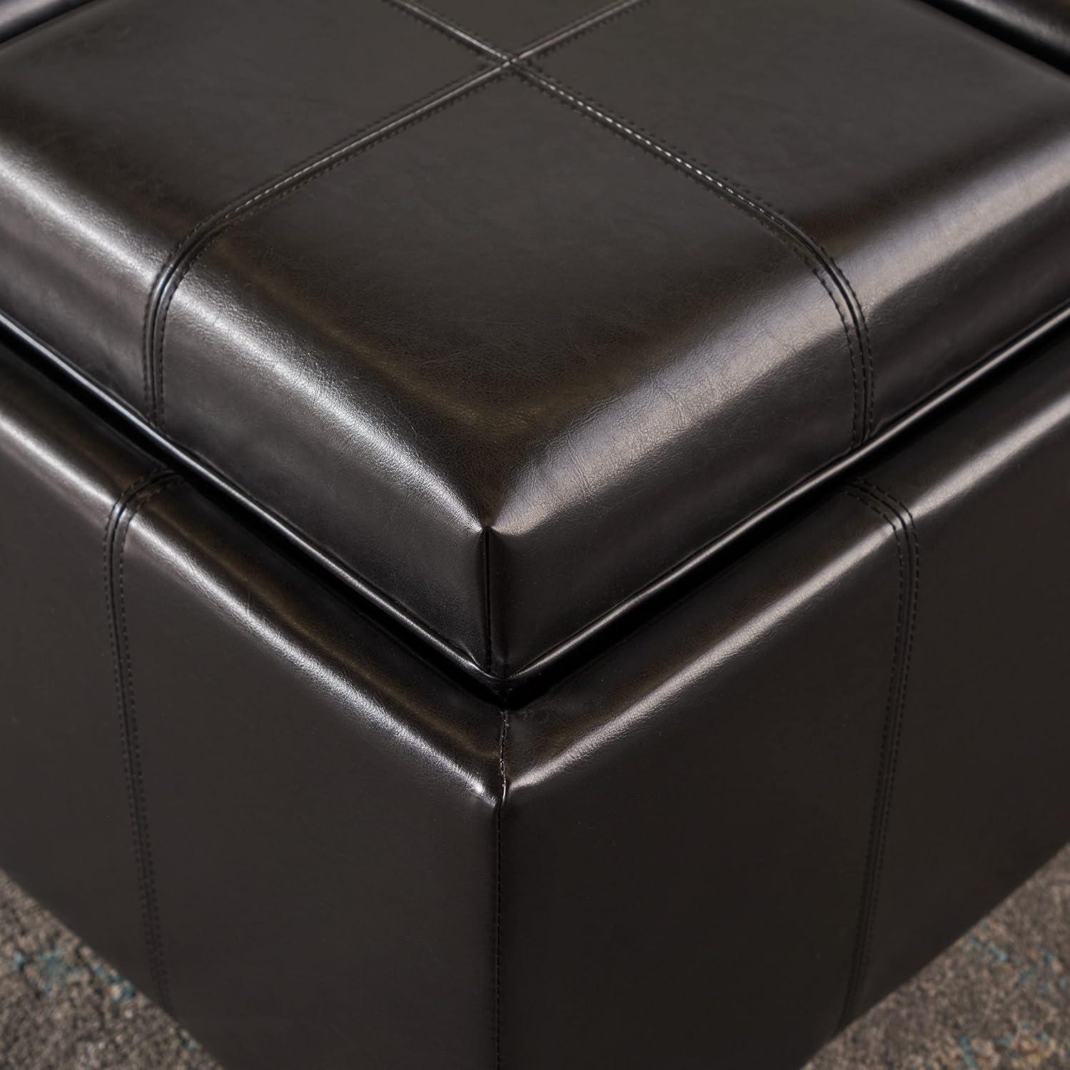 SUSIMOND Maxwell Bonded Leather Double Tray Ottoman, Brown , 38 x 19x 17inches