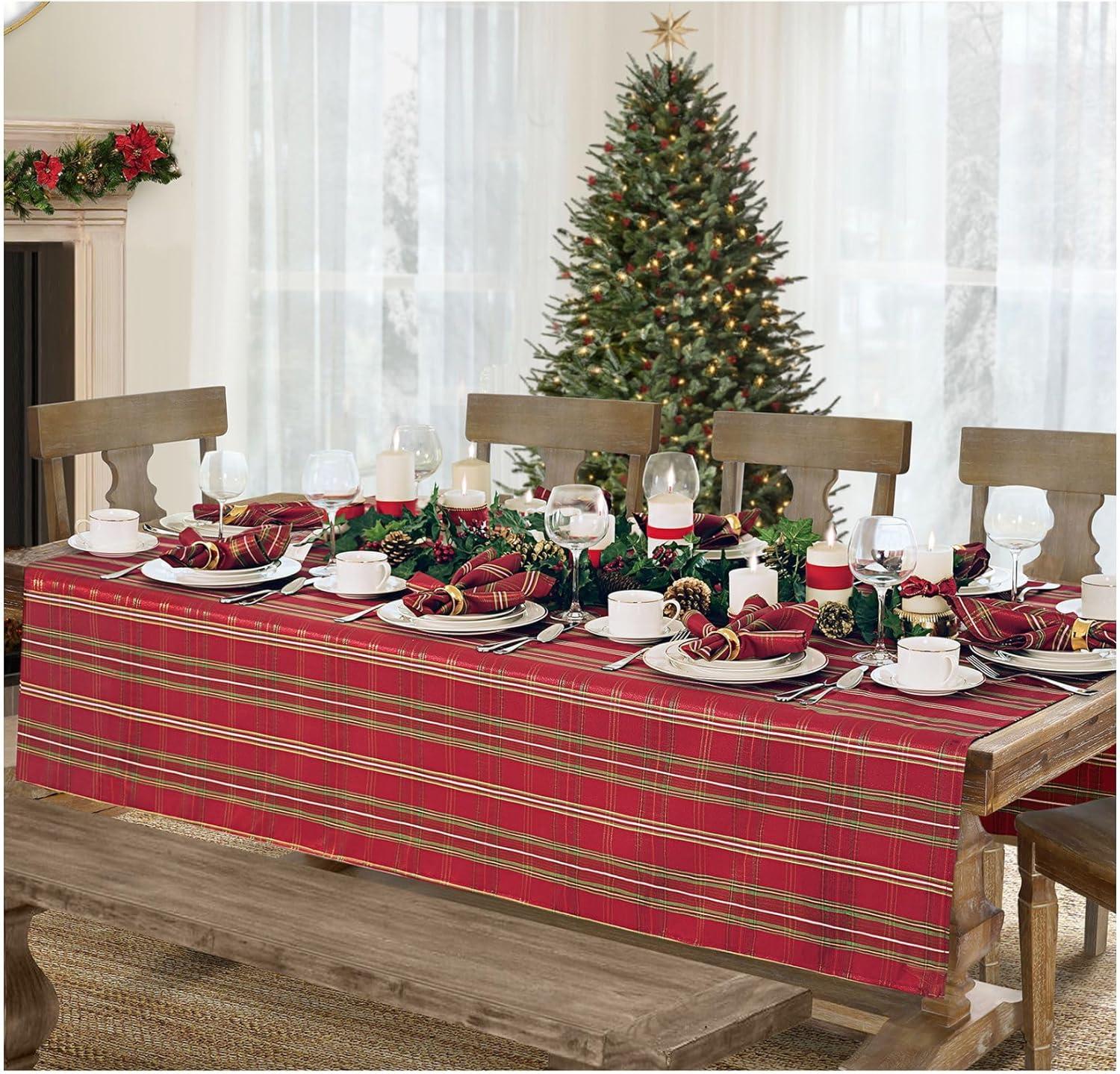 Elrene Shimmering Plaid Holiday Tablecloth ~ Red/Green -  Elrene Home Fashions