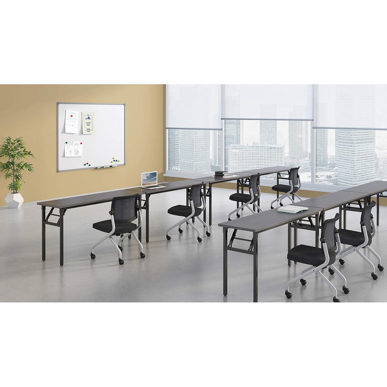 Mahogany and Black Folding Training Table with Metal Frame