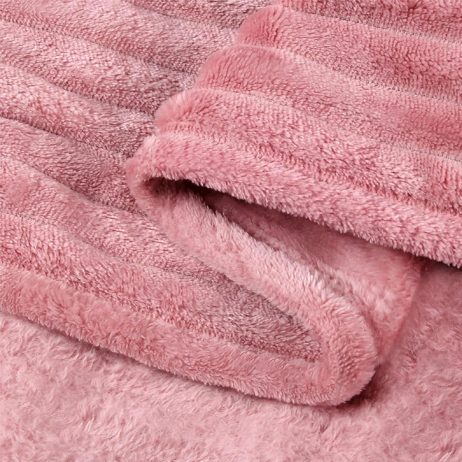 Pink Ribbed Fleece Reversible Throw Blanket 60x50 Inches