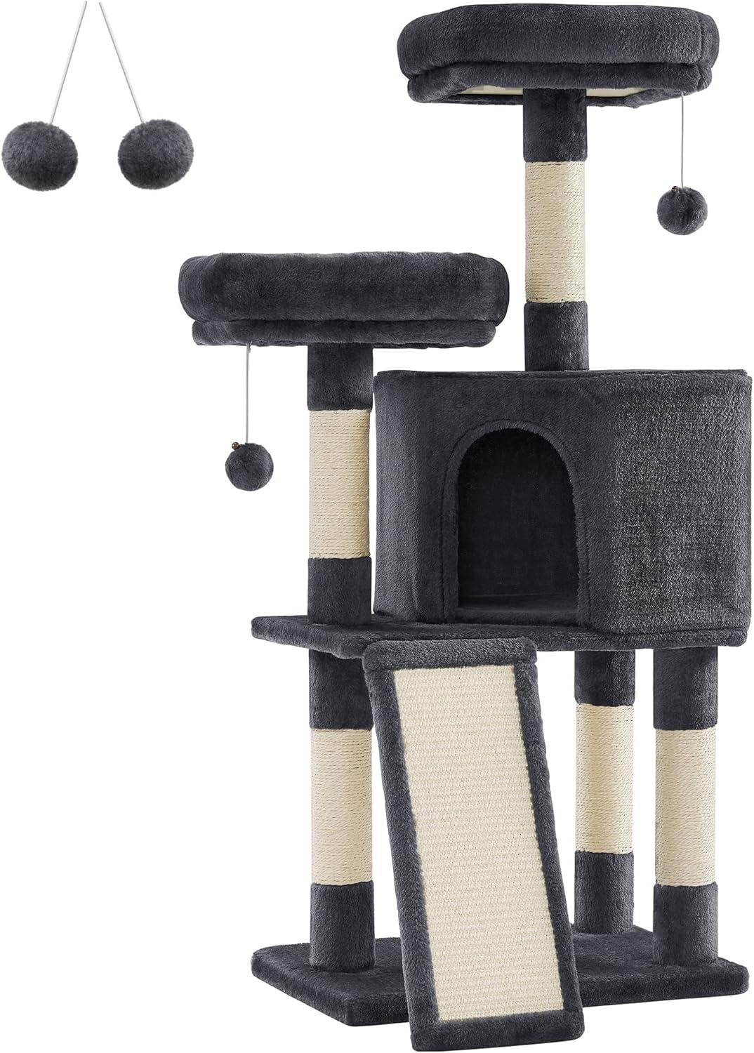 FEANDREA 45.3-Inch Cat Tower, Cat Tree for Indoor Cats, Cat Condo, Smoky Gray