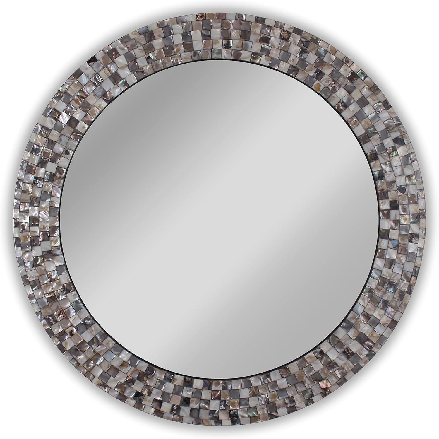 Chloe Lighting Reflection Vertical Hanging Seashell Finish Round Framed Wall Mirror 30`` Height
