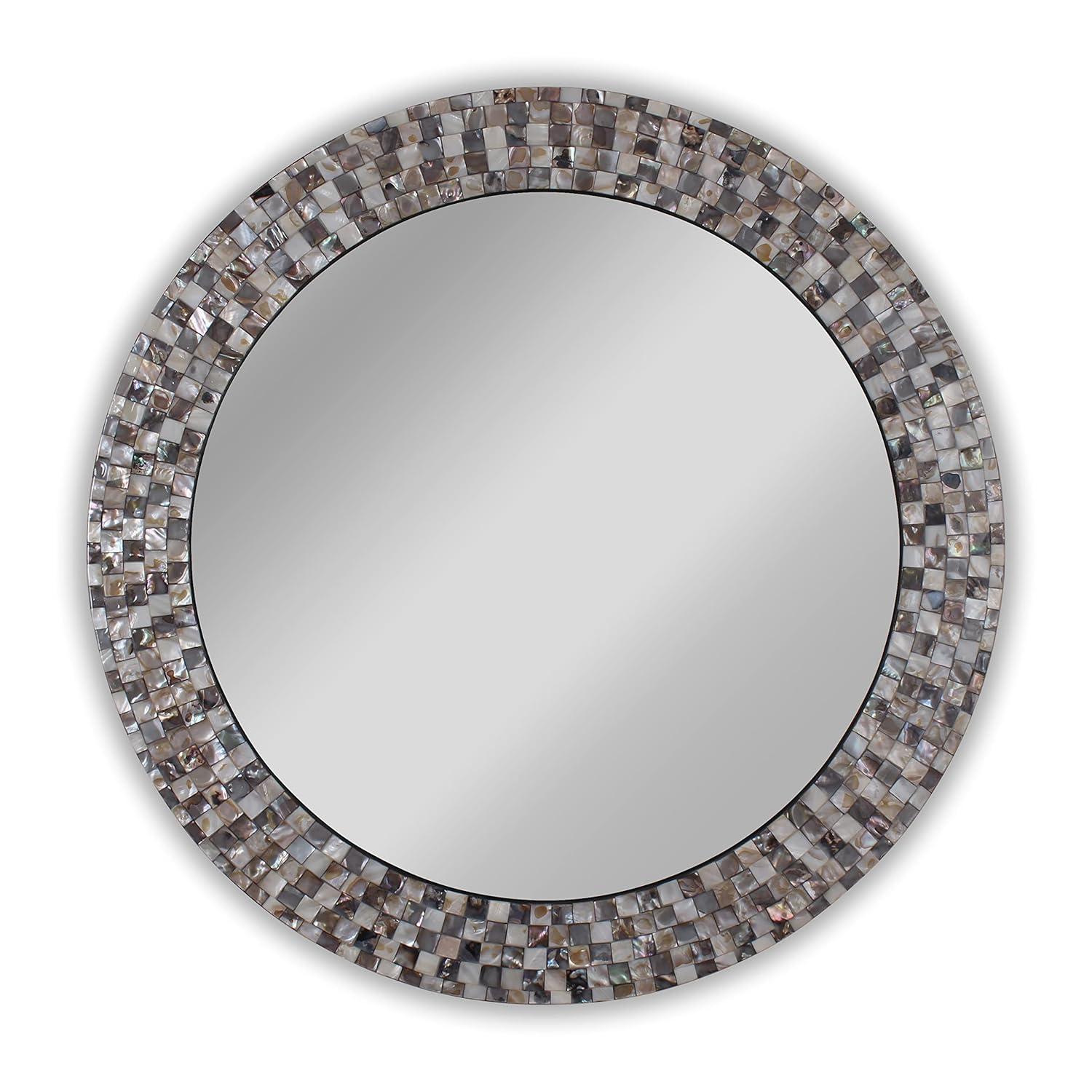 Chloe Lighting Reflection Vertical Hanging Seashell Finish Round Framed Wall Mirror 30`` Height