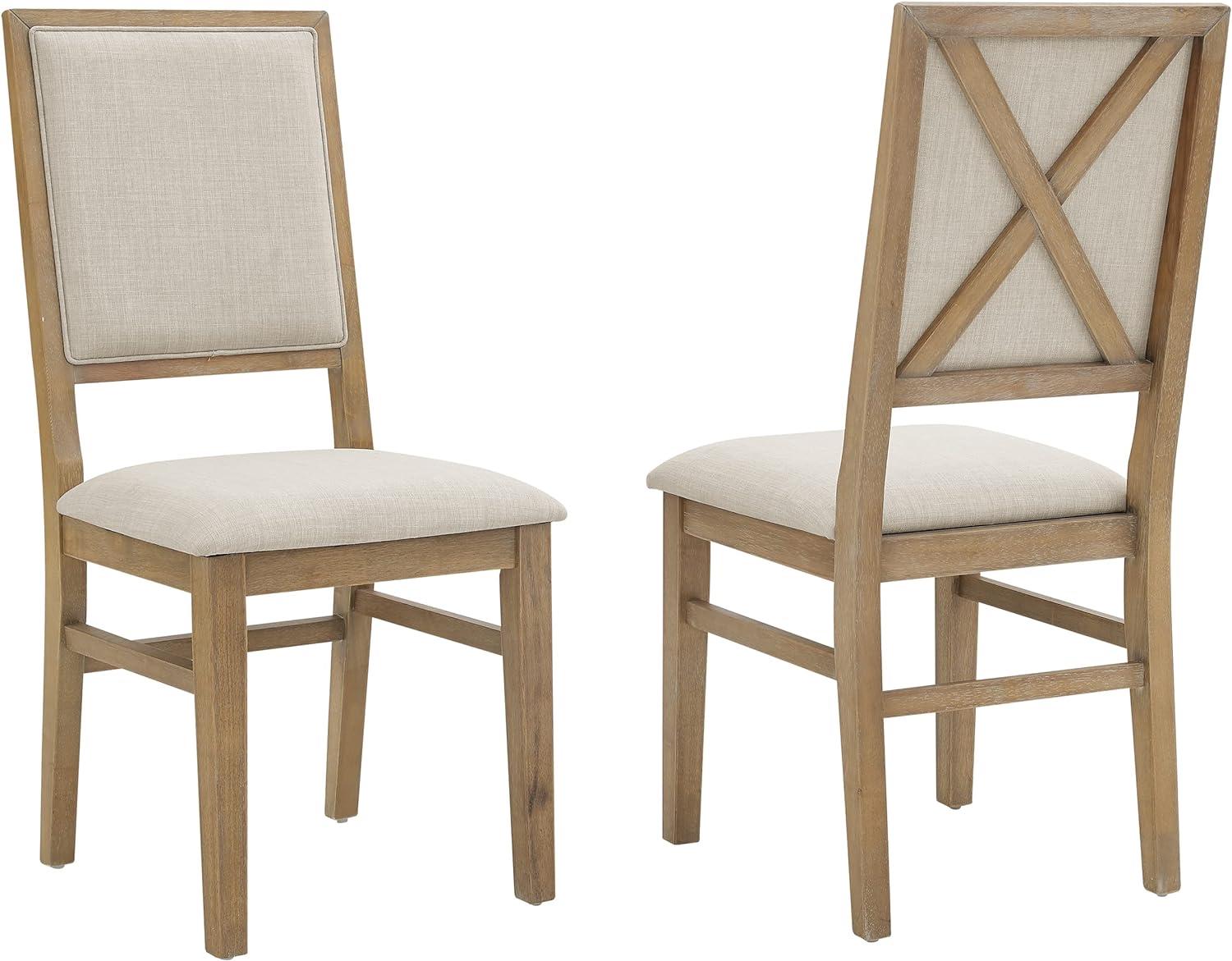 Joanna Cream Linen and Light Wood Rustic Dining Chair Set