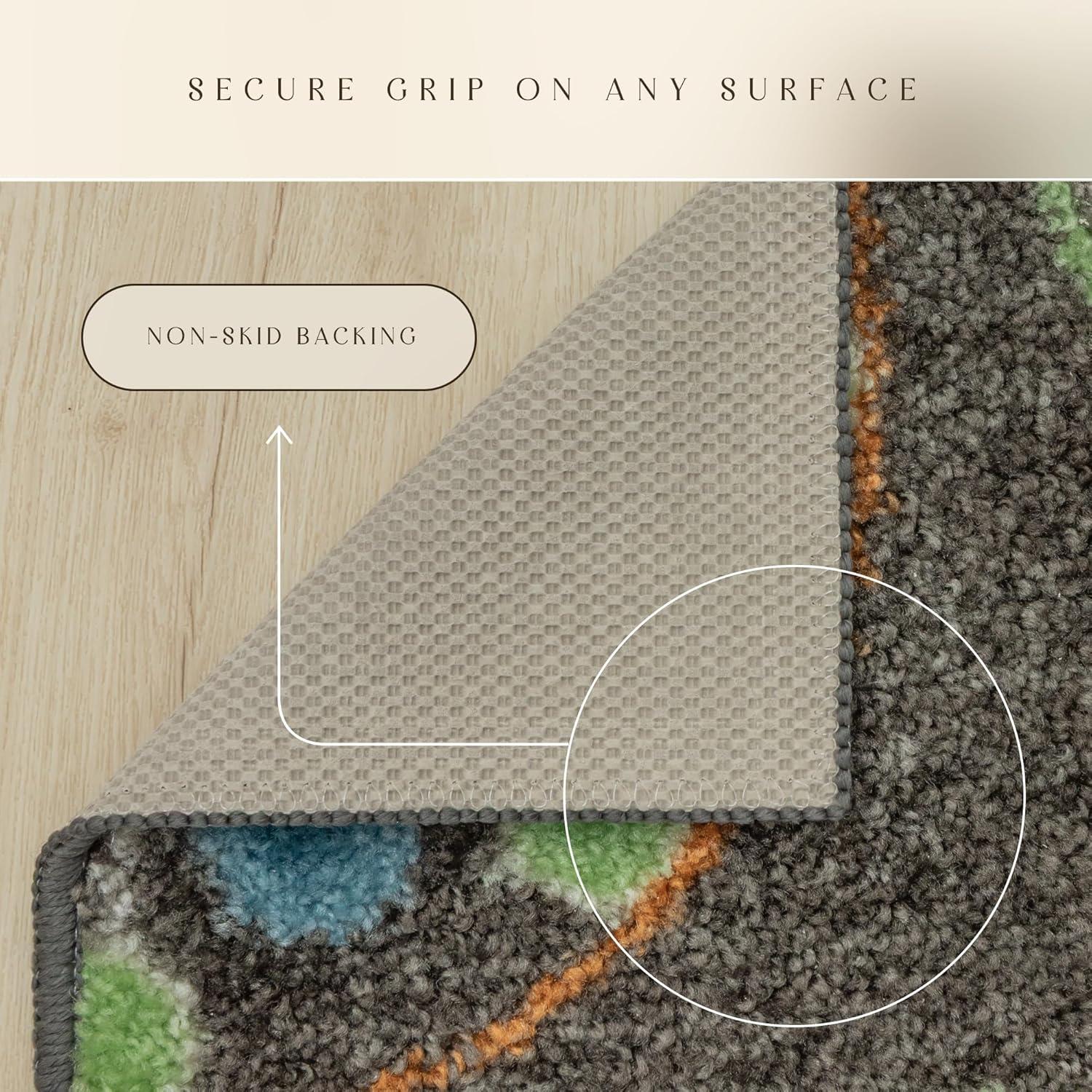 Gray Floral Tufted Washable Accent Rug