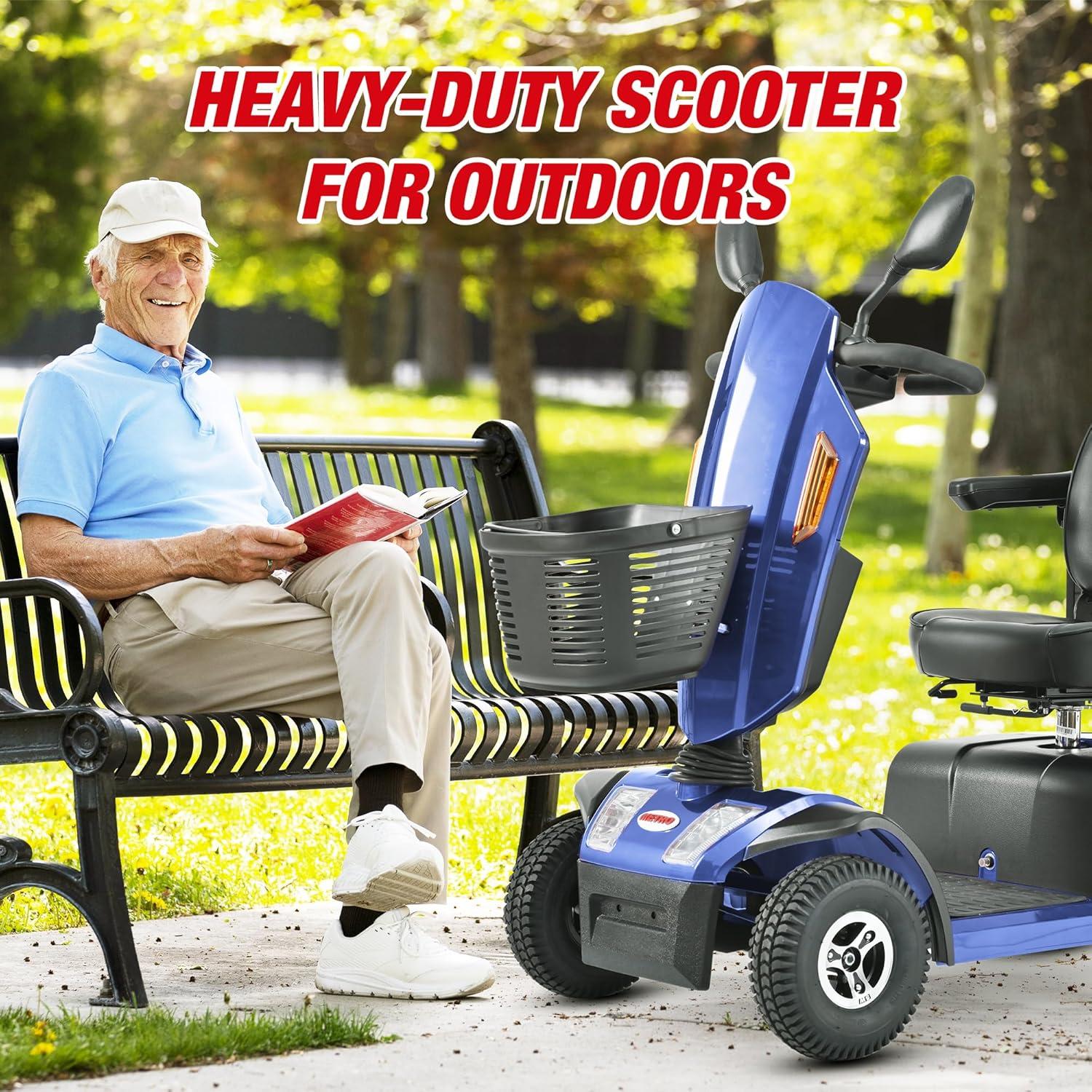 Metro S500 4-Wheel Electric Scooter with Windshield, 500W Motor, Cup Holders & USB Charging Port, LED Lights, Crutch case, Front and Rear Baskets, Blue