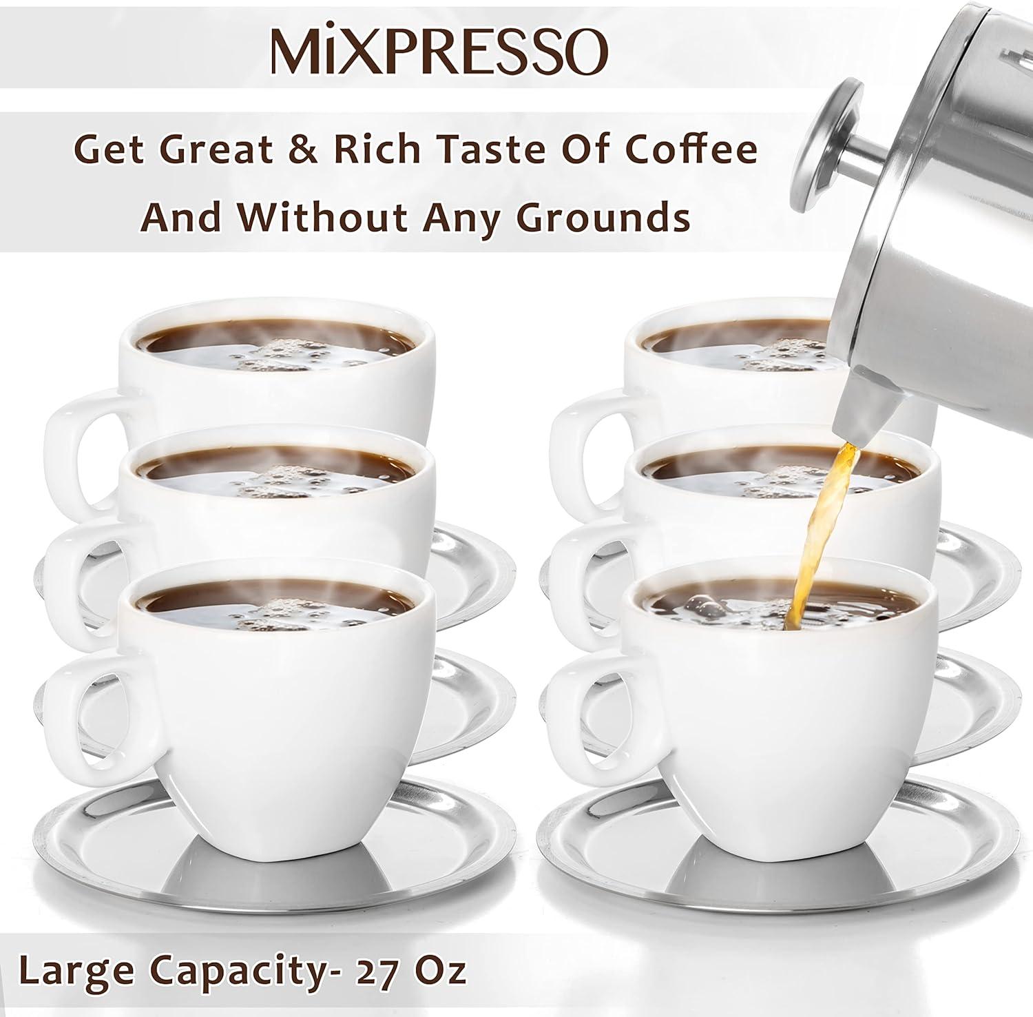 Mixpresso Stainless Steel French Press Coffee Maker 27 Oz 800 ml, Double Wall Metal Insulation Coffee Press & Tea Brewer Easy Clean And Easy Press Strong Quality Coffee Press.