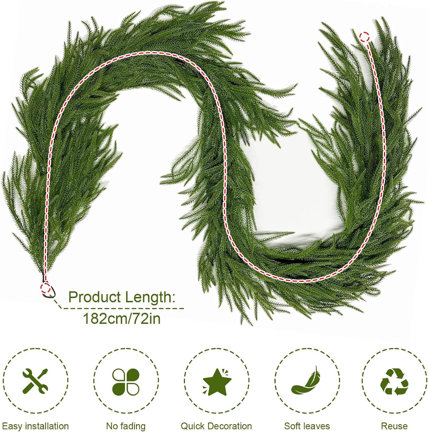 Seasonal Offers 2 Pcs Artificial Norfolk Pine Garlands, Real Touch Winter Pine Garland, Green Artificial Greenery Garland for Table, Mantle, Wall, Indoor, Outdoor Christmas Decorations (2, 6 FT)