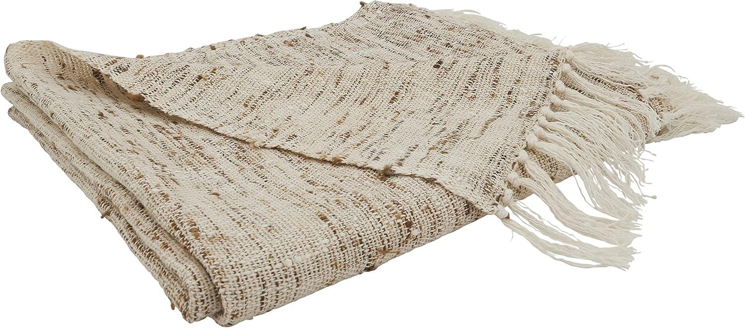 Cozy Oatmeal Textured 50x60 Throw Blanket with Tasseled Edges