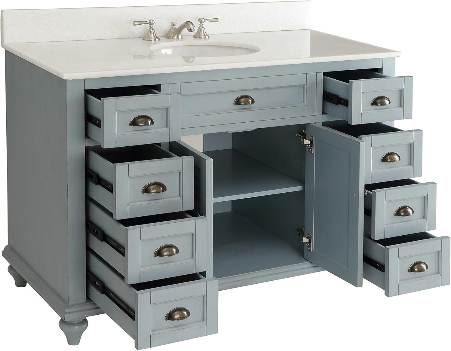 49" Blue Cottage Style Bathroom Vanity with Quartz Countertop