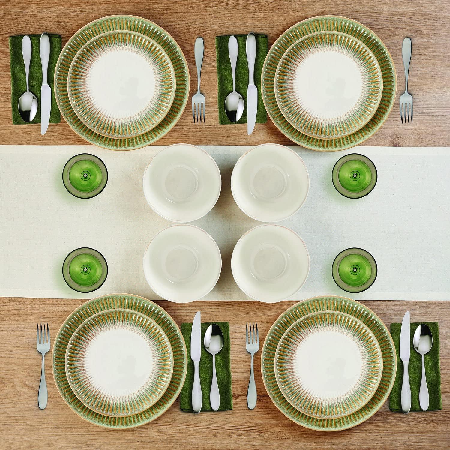 Hensley Green and White 12-Piece Stoneware Dinnerware Set for 4