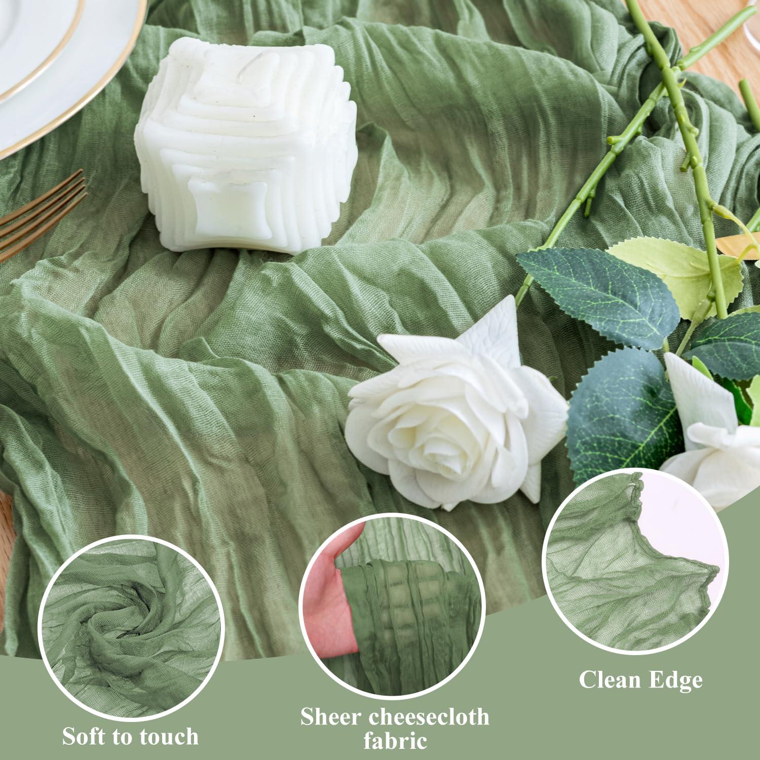 Mint Green Cheesecloth Table Runner 6 Pack 35" Boho Gauze Runner 120 inches Long Tablecloth Runner Rustic Sheer Fabric Bulk for Baby Shower Wedding Bridal Birthday Party Table Decorations
