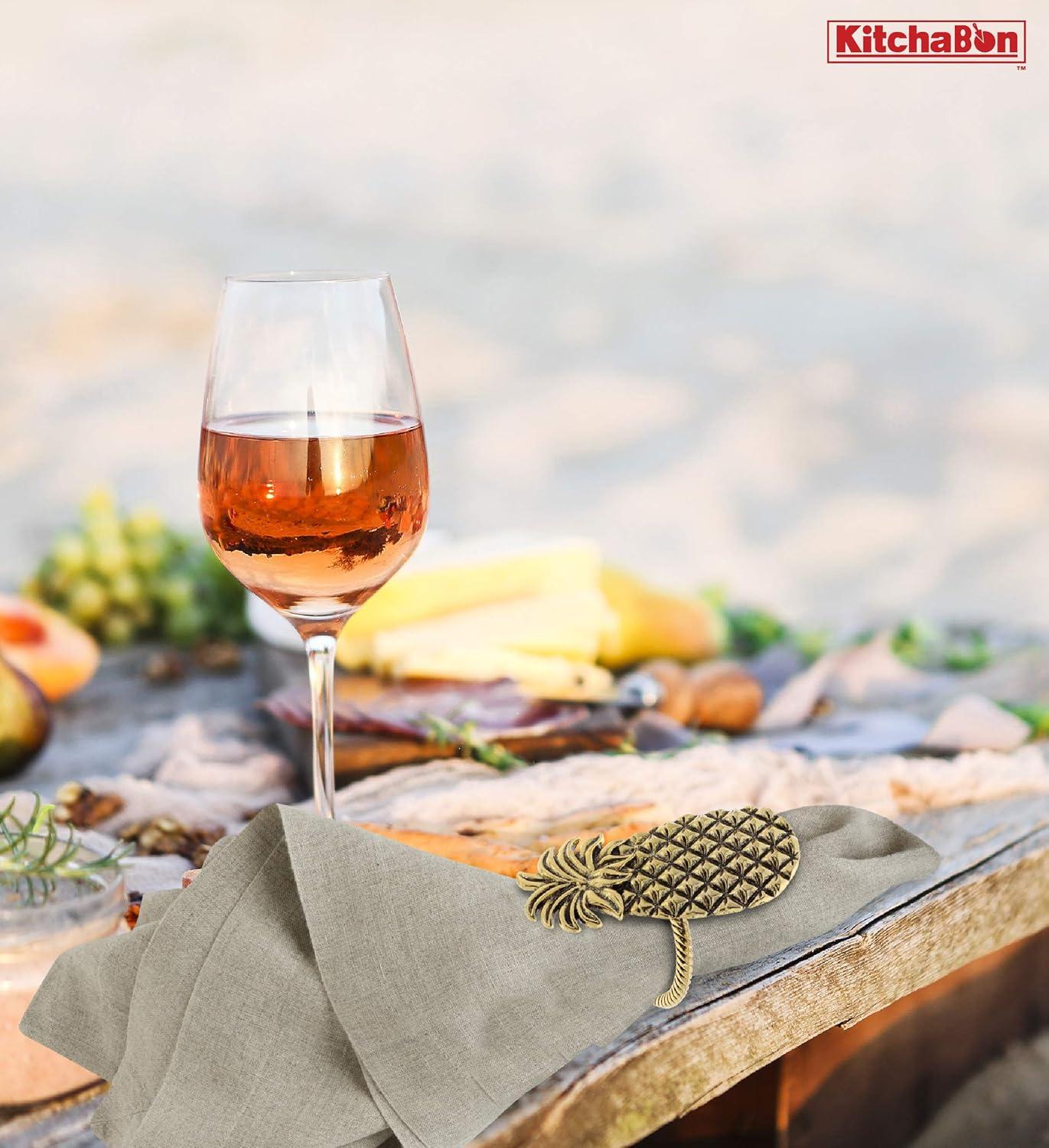 Golden Pineapple Embossed Metal Napkin Rings Set of 6