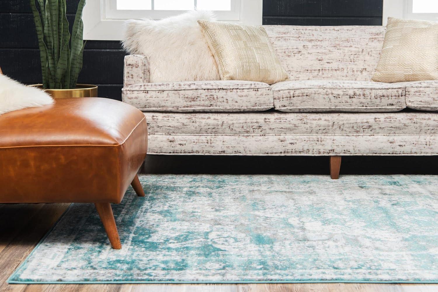Unique Loom Sofia Collection Area Rug - Salle Garnier (6' 1" x 9' Rectangle Turquoise/Blue)